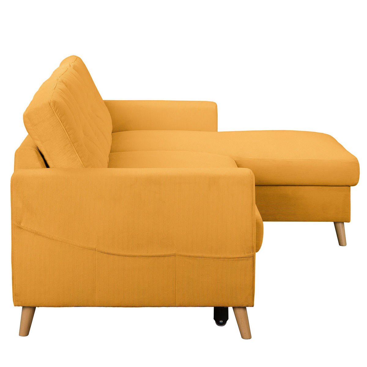 ECKSOFA mit Longchair - Gelb/Braun, Holz/Textil (223/148cm) - home24