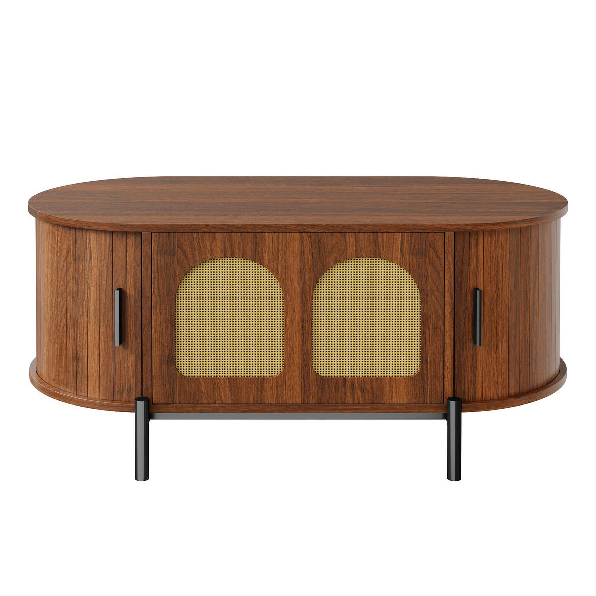COUCHTISCH Nussbaum mit Rattantüren oval 100×50×40 cm aus MDF - Nussbaumfarben, Holzwerkstoff (50/100/40cm) - Luhomfu