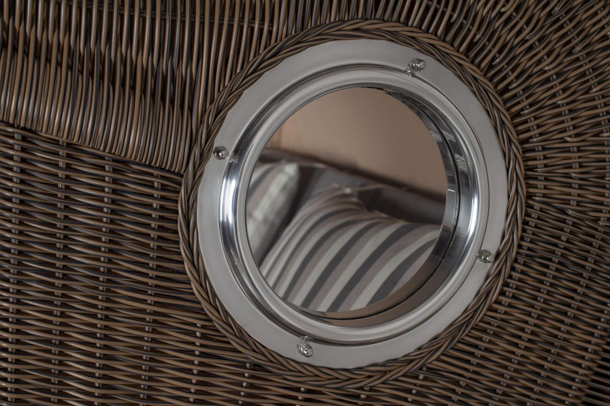 STRANDKORB Komplettset: Ammersee Grande XL Mahagoni Bullauge - PE grau - Modell 544 - Grau, Holz/Kunststoff (142/165/95cm) - bene living