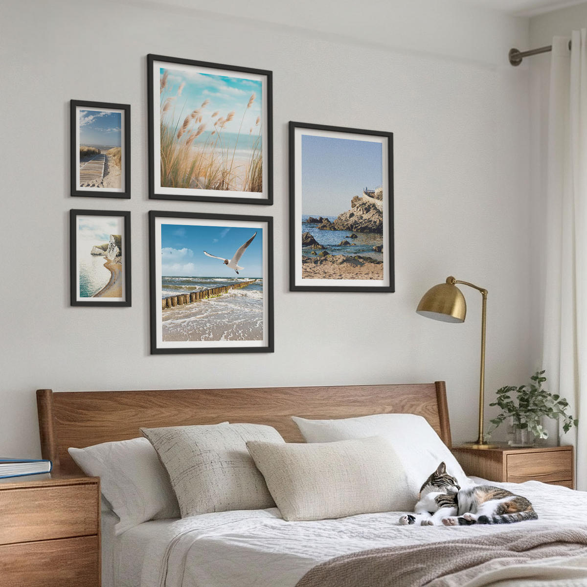 WANDBILDER 5er-Set - 50x50 cm & 20x30 cm & 40x60 cm Schwarzer Rahmen - Tropische türkisfarbene Inseln - Schwarz, Kunststoff (40/60cm) - ArtPrintCave