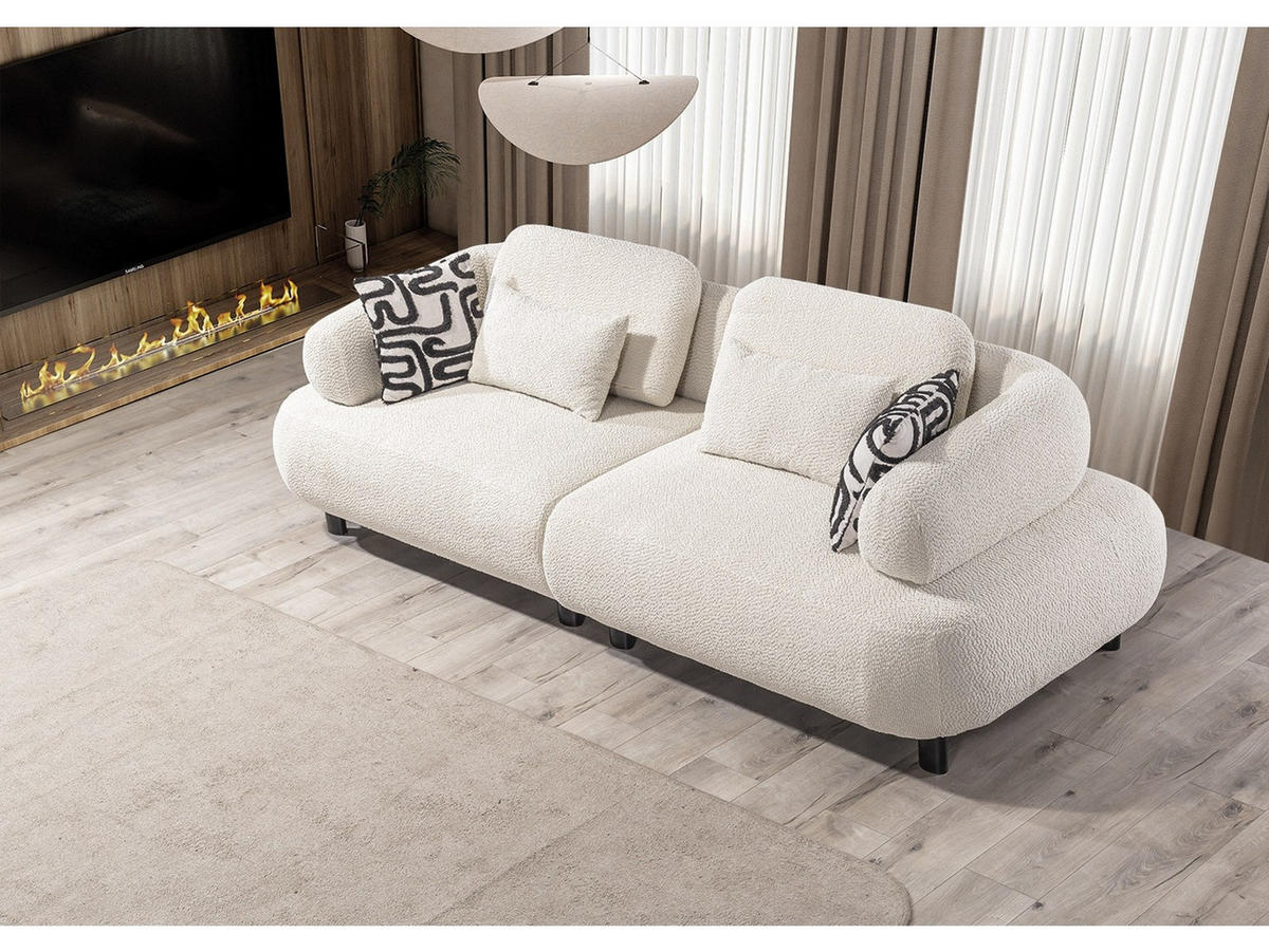 SOFA Barcelona 3-Sitzer Webstoff Creme - Creme, Holz/Textil (230/79/110cm) - Villa Möbel