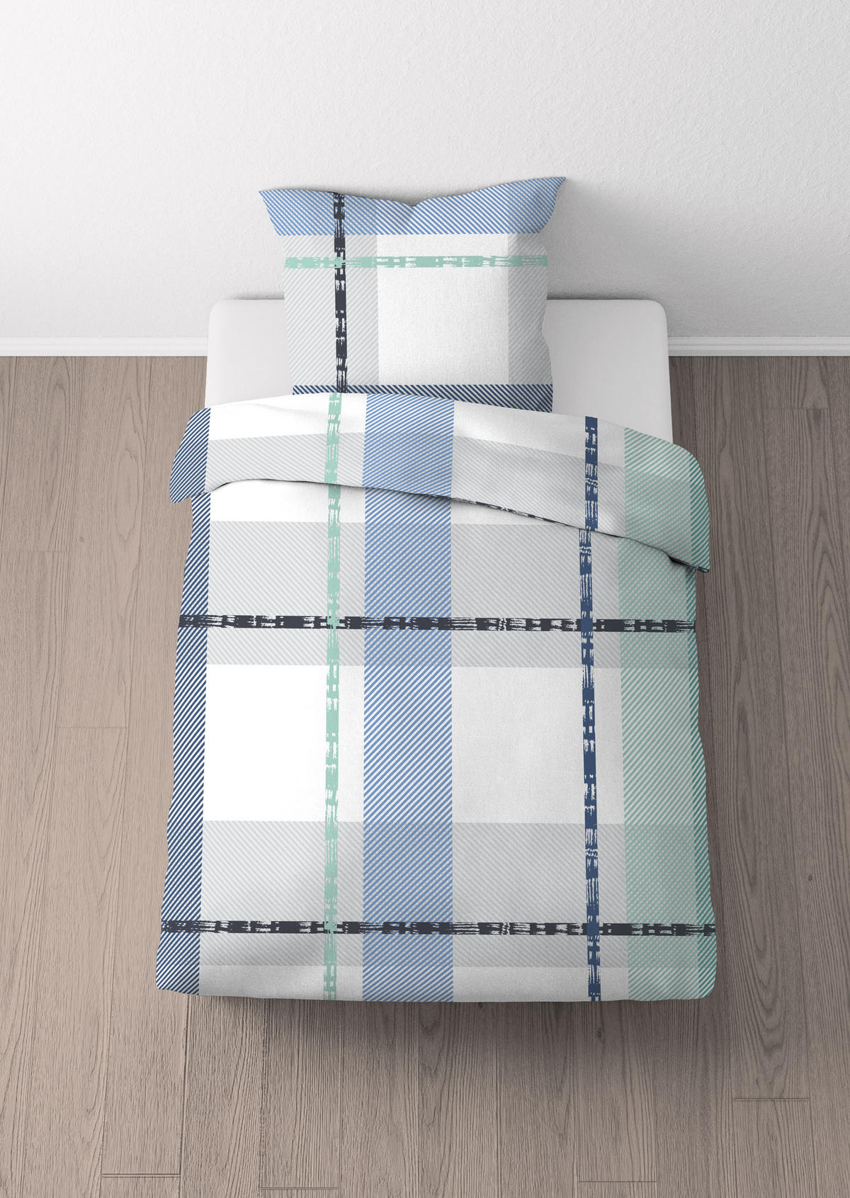 BETTWÄSCHE-GARNITUR Seersucker Karo eisblau, 135x200 cm + 80x80 cm - Hellblau, Textil (135/200cm) - Castell