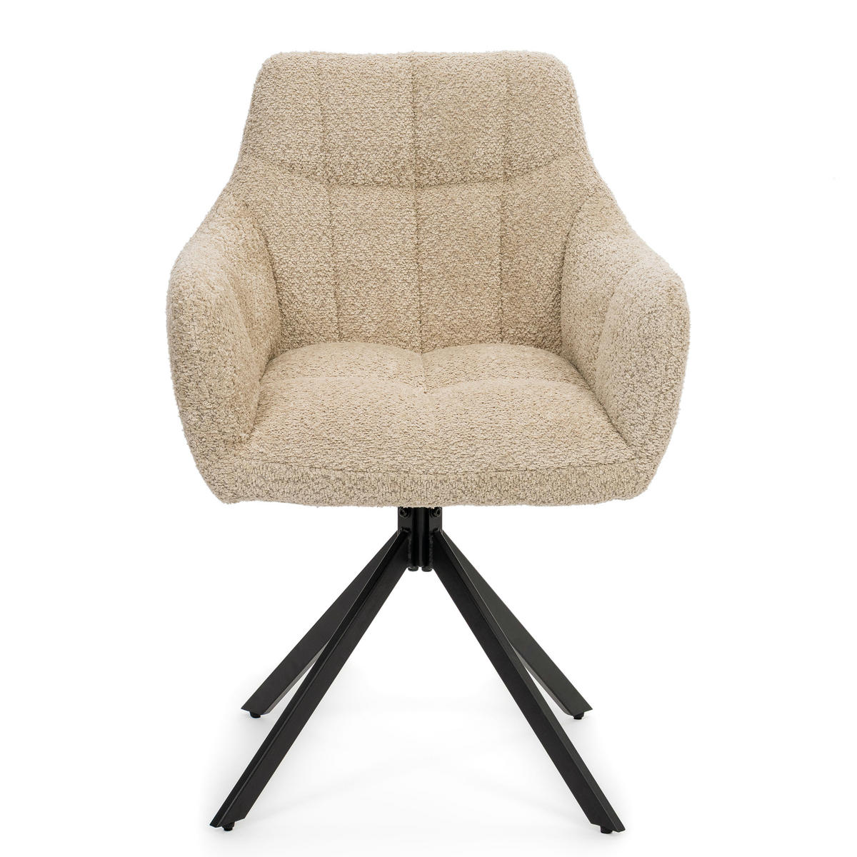 STUHL FANO X drehbar gepolsterter mit Steppung - hellbeige - Boucle - Beige/Schwarz, Textil/Metall (58/83/59cm) - NEW HOME