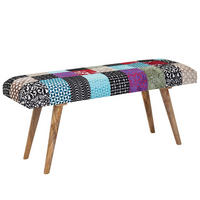 SITZBANK – Samt/Massivholz, 117x51x38 cm, Patchwork - Multicolor/Braun, Holz/Textil (117/51/38cm) - KADIMA DESIGN