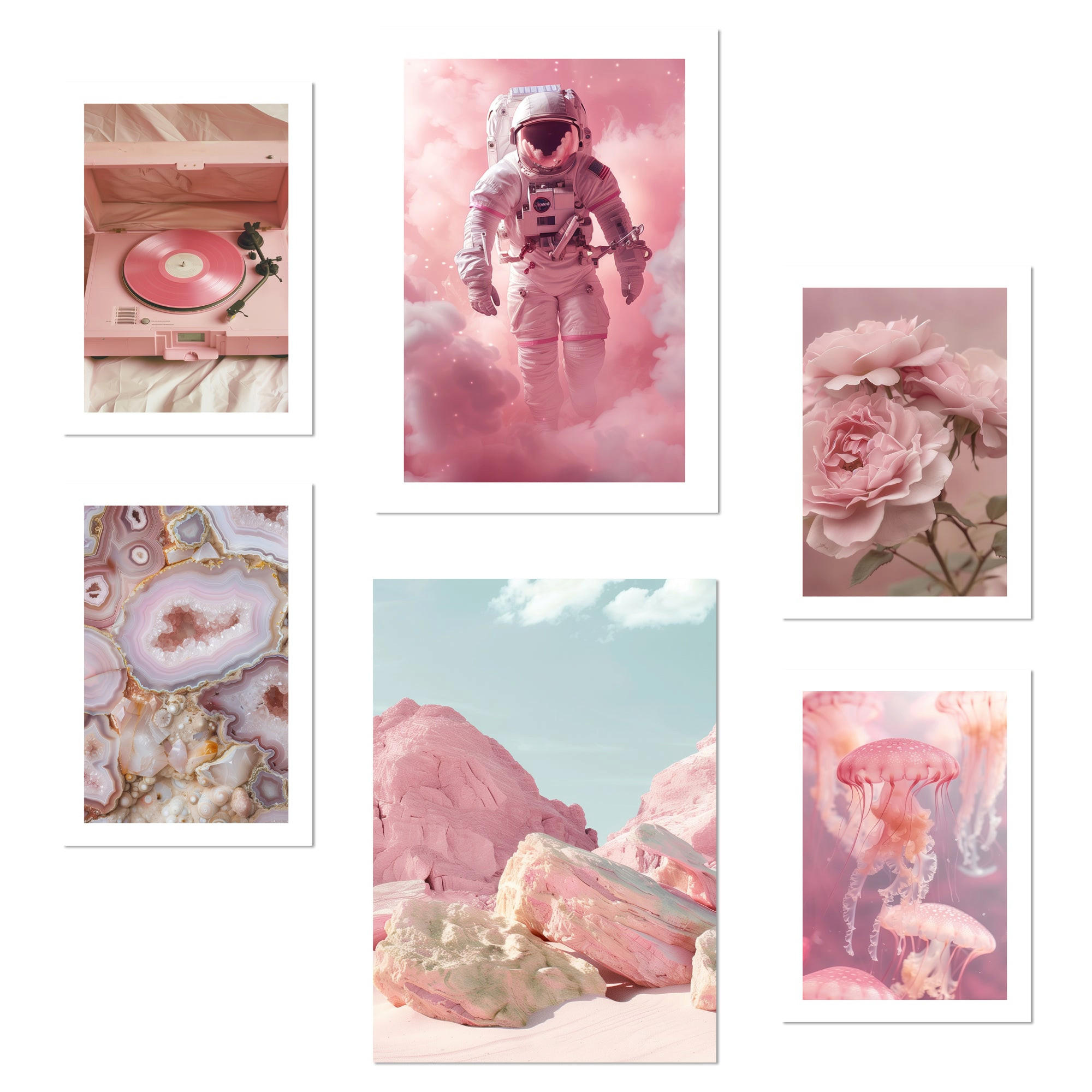 POSTER Set Mit 6 Kunst In Rosa A3 & A4 Rahmenlos - Klar, Papier (29/3cm) - Nacnic