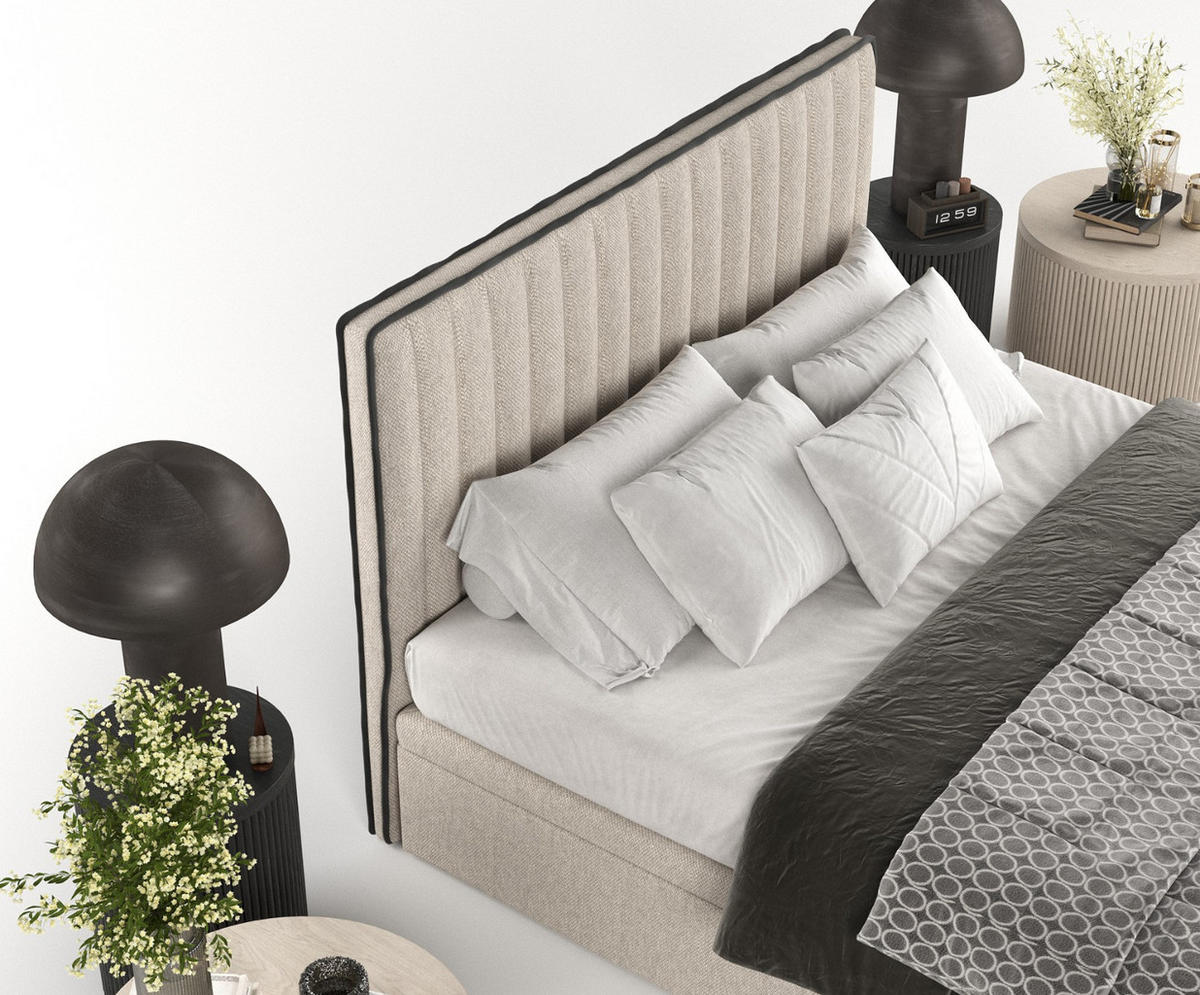 POLSTERBETT Keva mit Stauraum 200/200 cm Hellbeige im Megan Stoff - Sandfarben/Schwarz, Holz/Holzwerkstoff (200/200cm) - AltaBeds