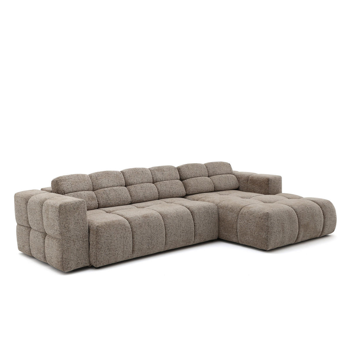 ECKSOFA TENDER Rechts mit Schlaffunktion und Verstellbare Kopfstützen, Chenille braun - Schwarz/Braun, Holz/Kunststoff (176/315cm) - Muffo