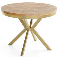 ESSTISCH Dina runder ausziehbarer, Craft Eiche 120-200/100/76 cm - Eiche Wotan/Goldfarben, Holzwerkstoff/Metall (120/200/76cm) - WFL GROUP