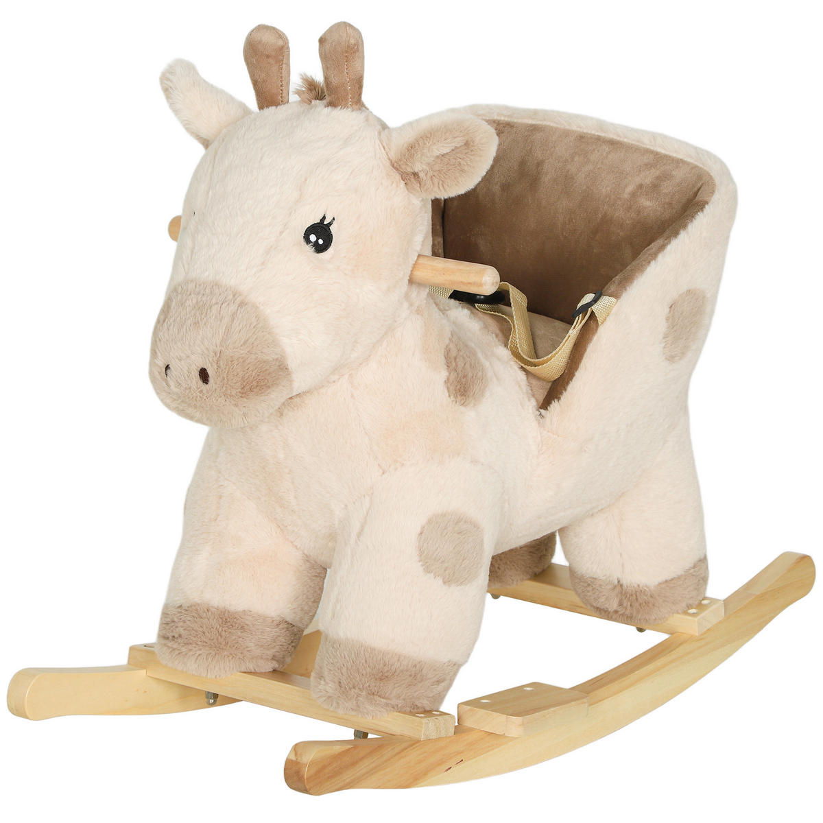SCHAUKELPFERD DE-18247 Giraffe mit Sound & Sicherheitsgurt Beige - Beige, Holz (35/50/68cm) - ComfortXL