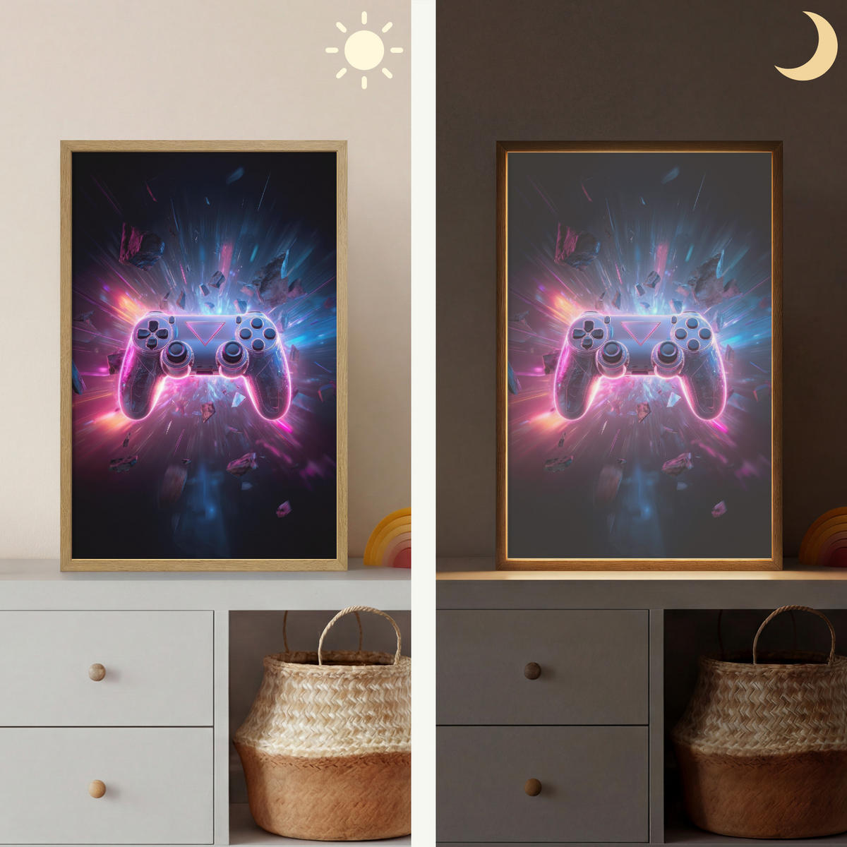 NÁSTĚNNÁ LAMPA S AKUMULÁTOREM Controller - Neon - Explosion - Abstraktní 40x60 cm - fialová, kompozitní dřevo (40/60/8cm)