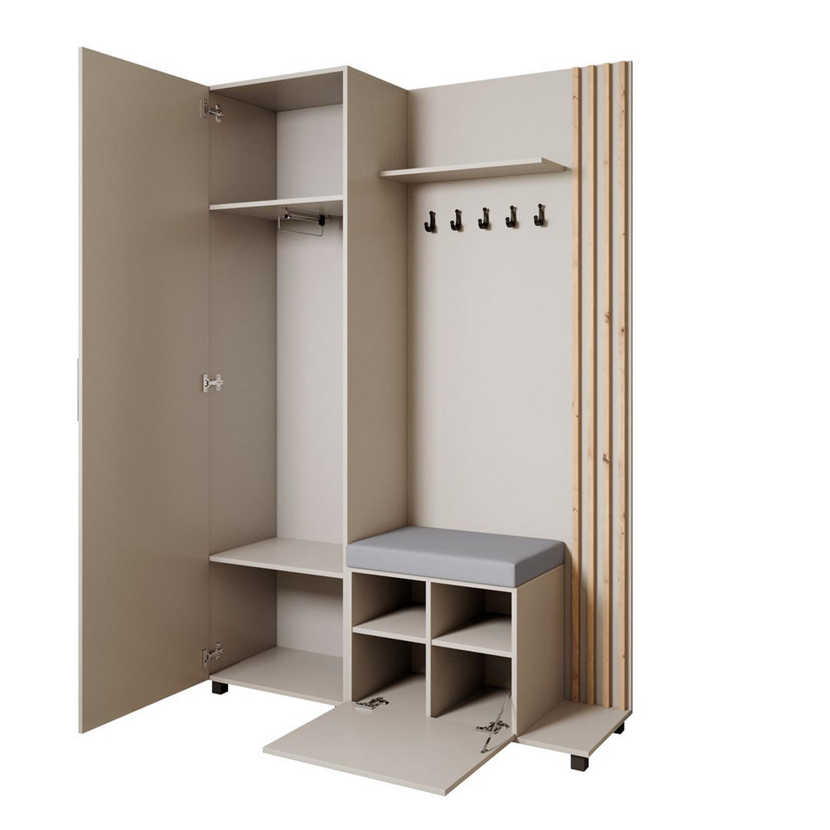 GARDEROBENSCHRANK Livia mit Aufhängern und Spiegel, Kaschmir, rechts - Kaschmir/Eiche Artisan, Holzwerkstoff (137/207/42cm) - Beautysofa