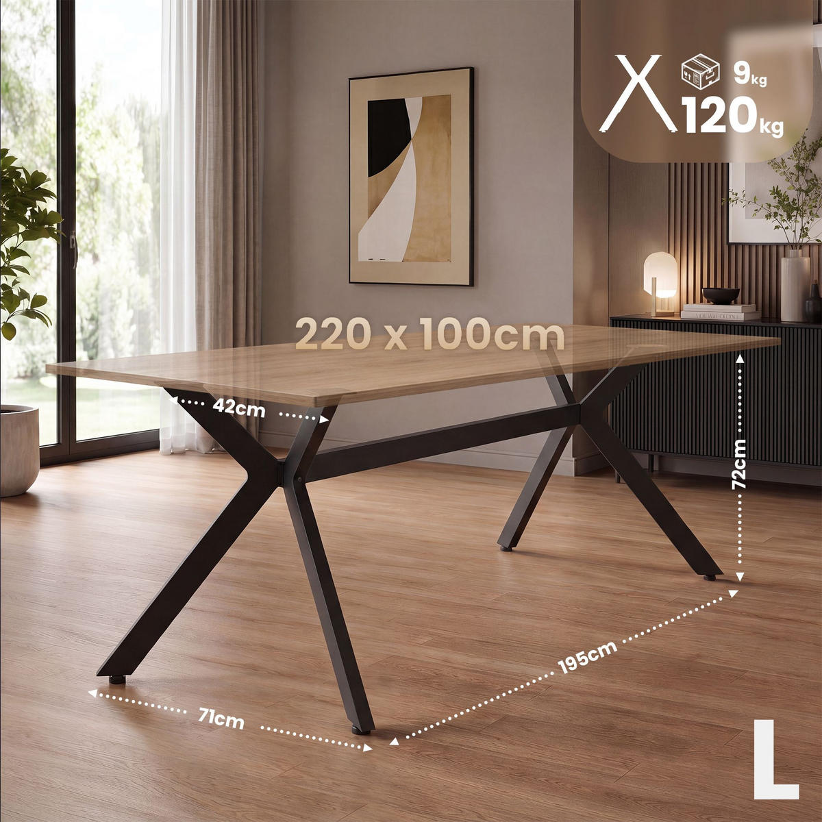 TISCHBEIN eckig 195/133/72 cm Metall Schwarz - Schwarz, Metall (195/72/133cm) - CLP