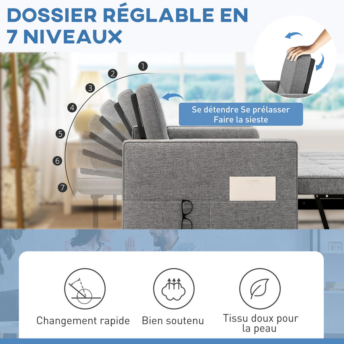 SCHLAFSOFA 2er-Sitz DE-14607 mit Doppelbett und verstellbarer Rückenlehne Grau - Grau, Metall (137.5/84/80.5cm) - ComfortXL