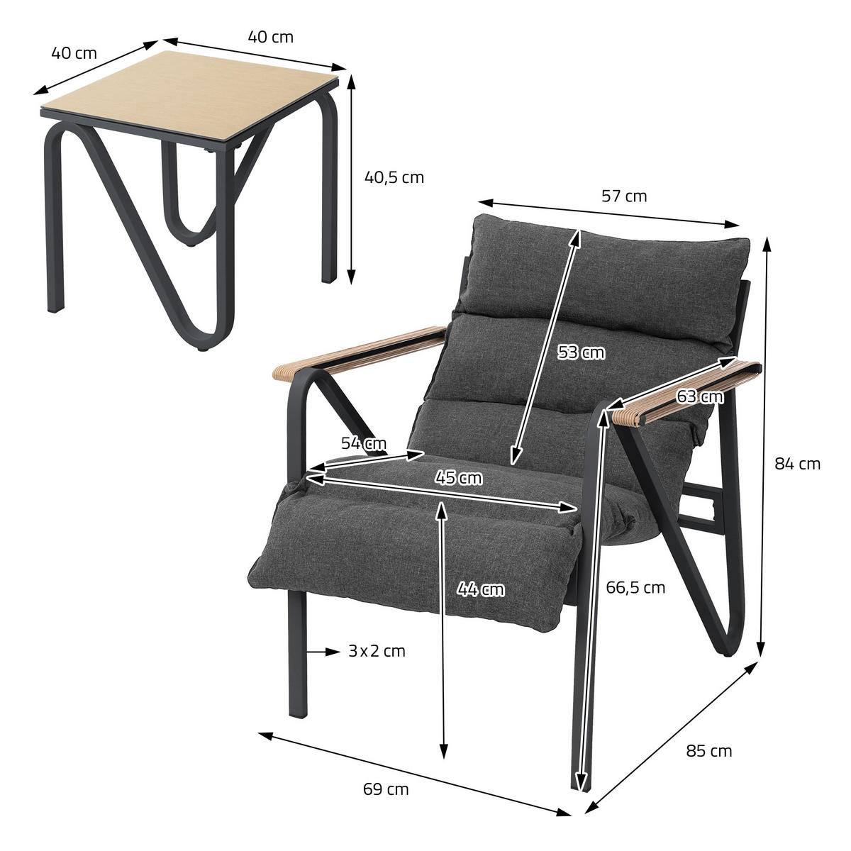 ZAHRADNÍ nábytek, 3dílná sada, antracitově šedá s ocelovým rámem - antracitová/hnědá, kov/textil - ML-DESIGN