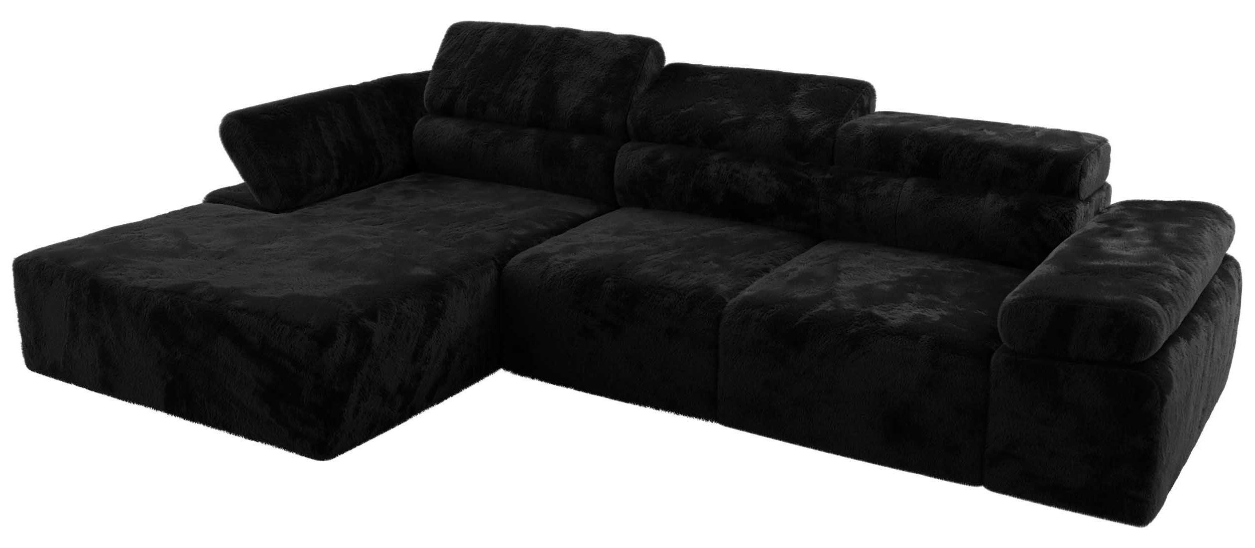 ECKSOFA RILASSO L Schwarz Plüsch - links - Schwarz, Kunststoff/Textil (296/174cm) - MKS