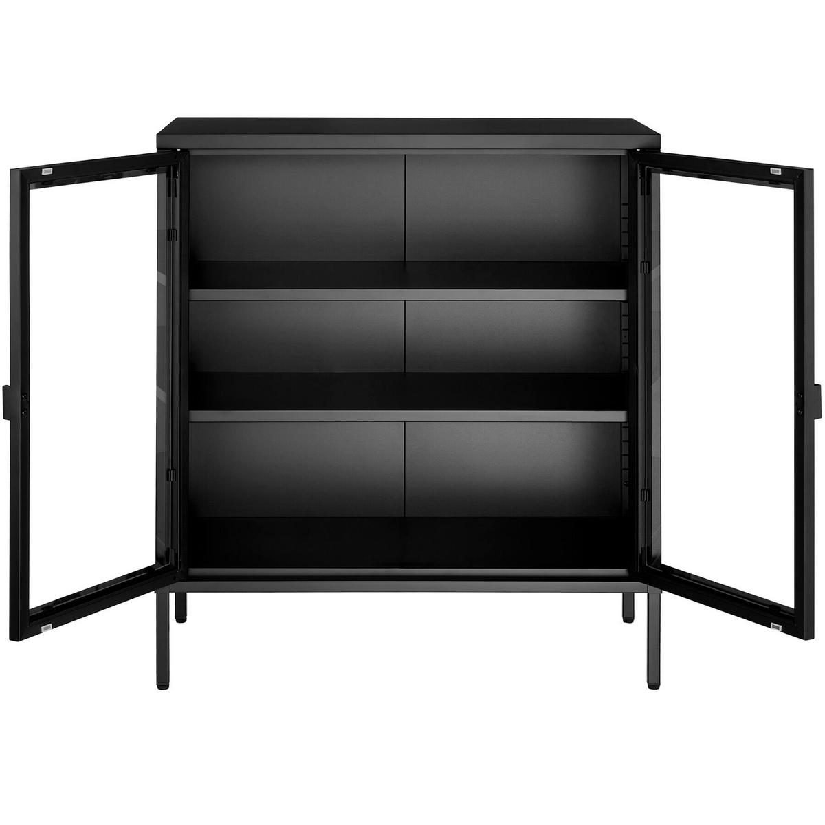 METALLVITRINE Baker, Kippschutz, höhenverstellbare Füße, schwarz - Schwarz, Metall (80/90.5/37cm) - tectake