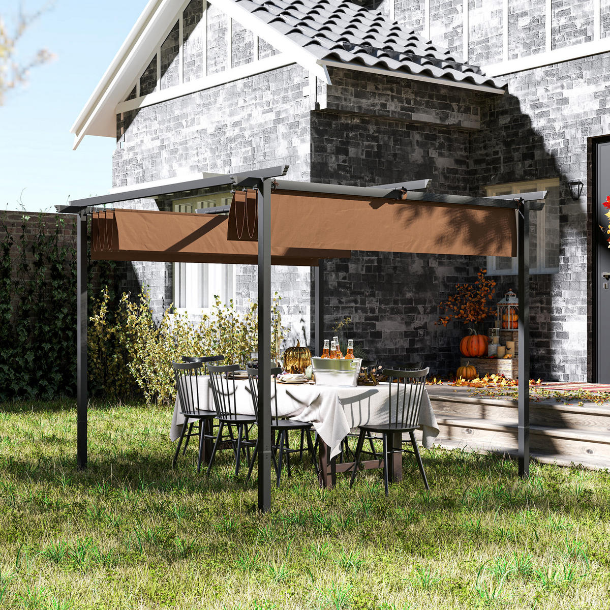 PERGOLA DE-12651 300/300 cm ausziehbar mit Magnetverschluss Braun - Braun, Textil (300/227/300cm) - ComfortXL