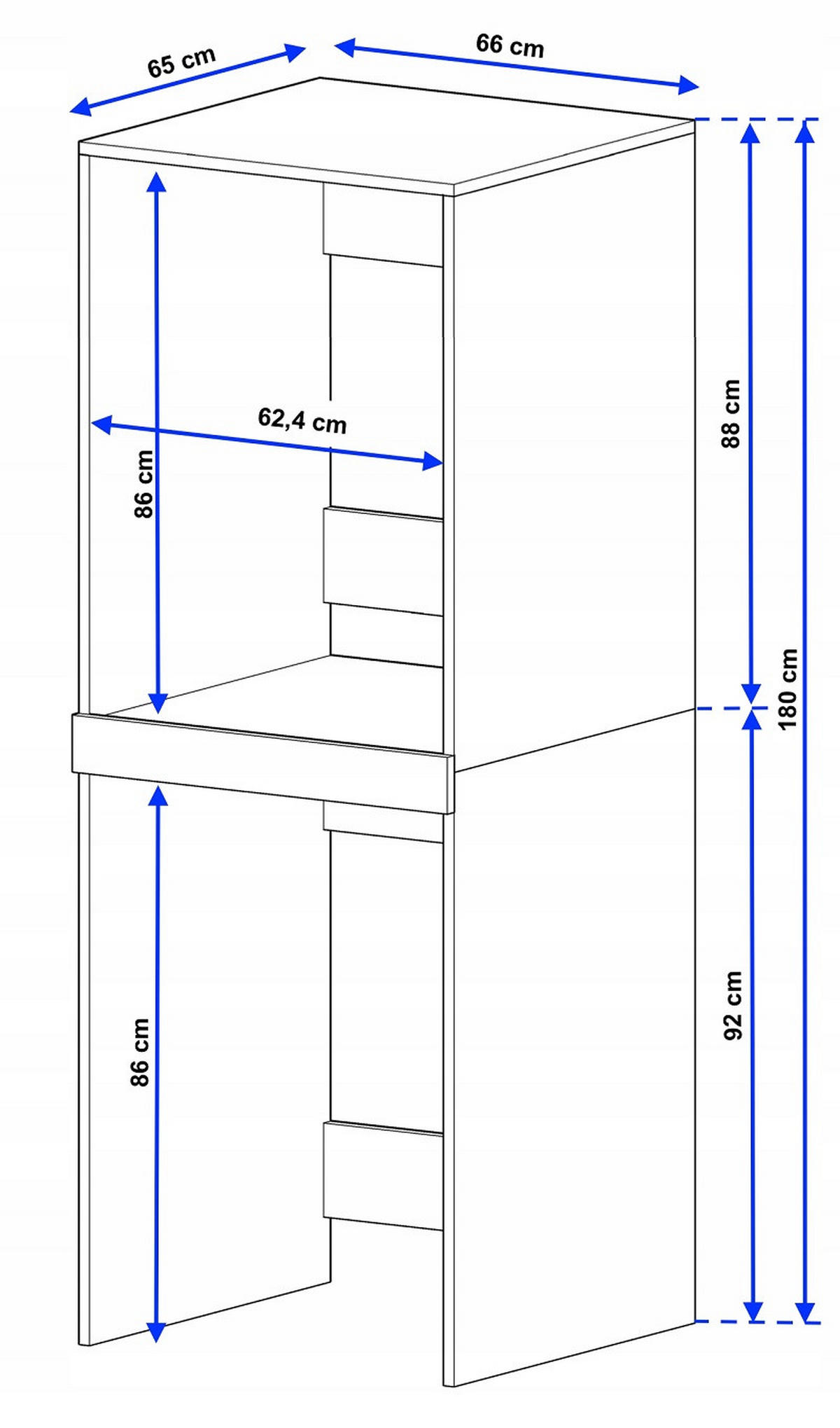 WASCHMASCHINENSCHRANK für Waschmaschine & Wäschetrockner 66/180/65 - Weiß, Holzwerkstoff (66/180/65cm) - RAUMHIRSCH FURNITURE