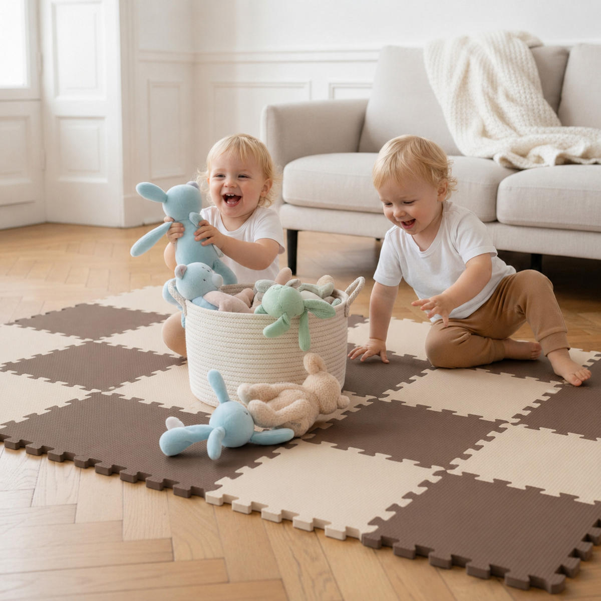 SPIELMATTE ab Null - 180/90/1 cm Puzzlematte Beige - Beige/Braun, Kunststoff (30/30cm) - Littletom