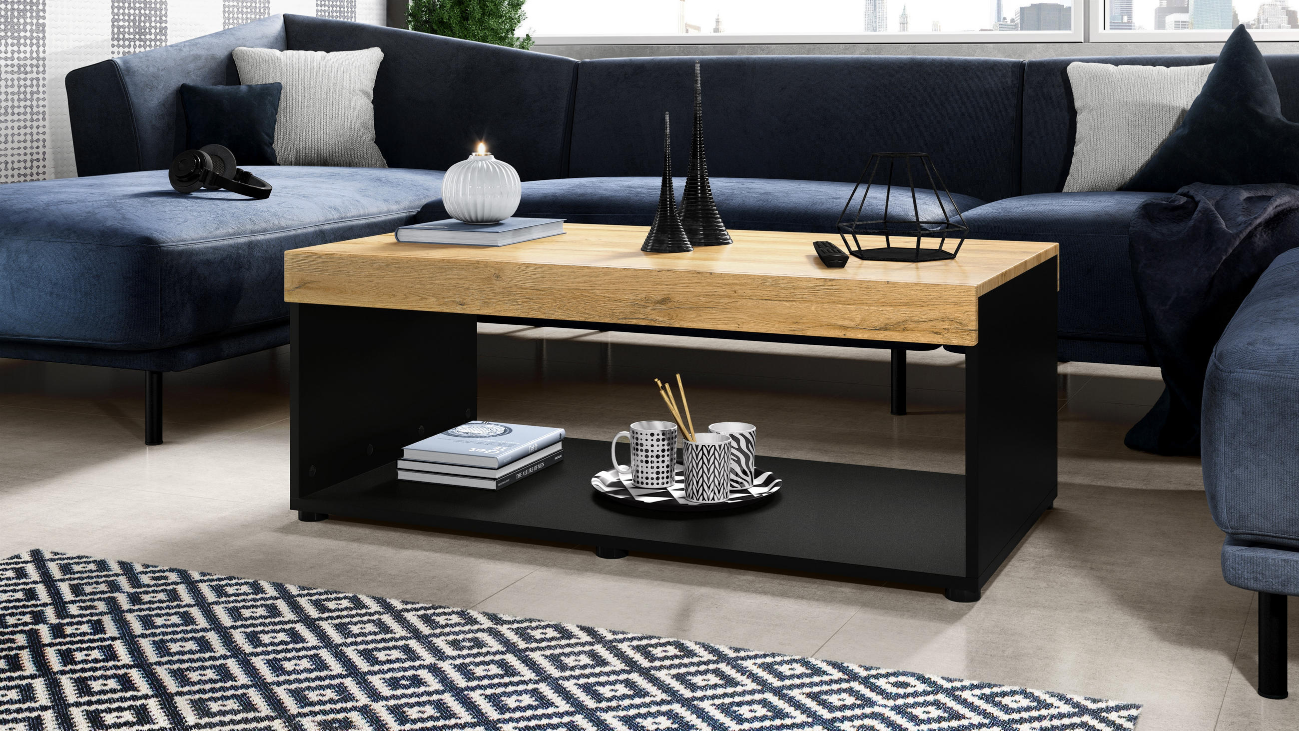 COUCHTISCH Pure Tischplatte und Blenden in Eiche Natur - Eichefarben, Holzwerkstoff (58/104/40.5cm) - Vladon