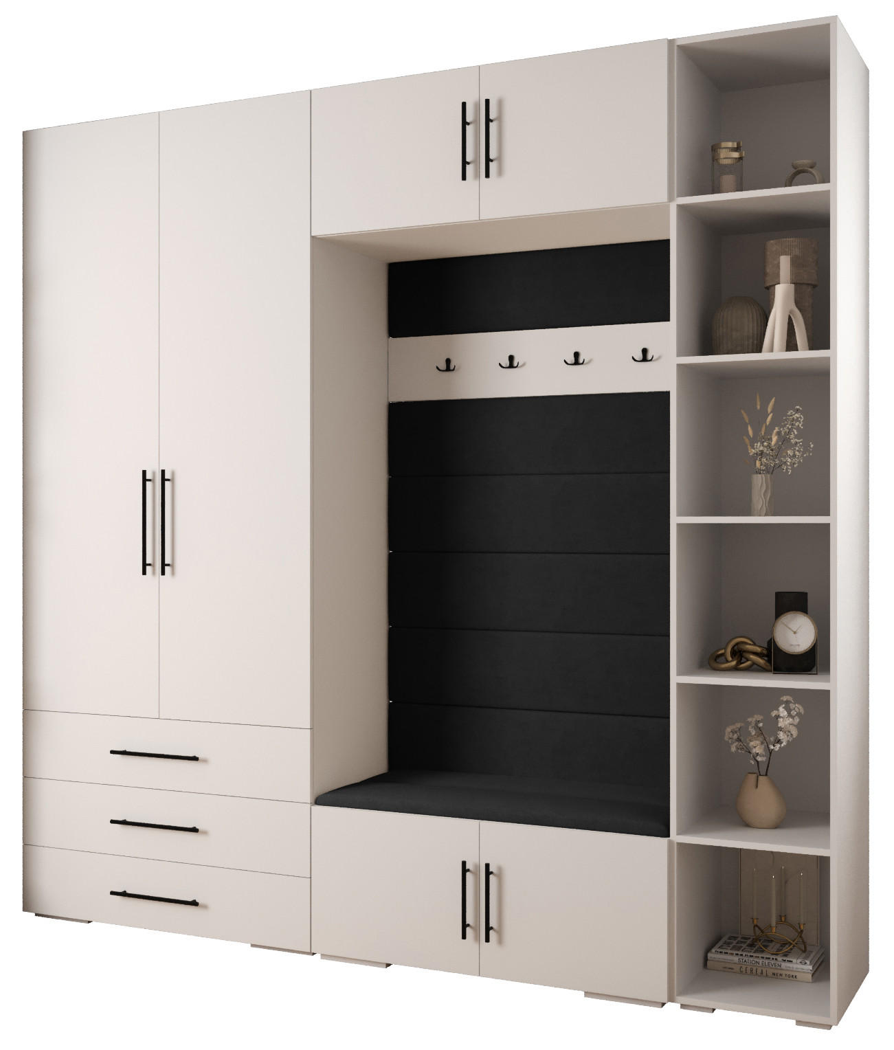 Abiks Möbel Garderoben-Set Weiß, Schwarz, Schwarz 240x236.7x47 cm