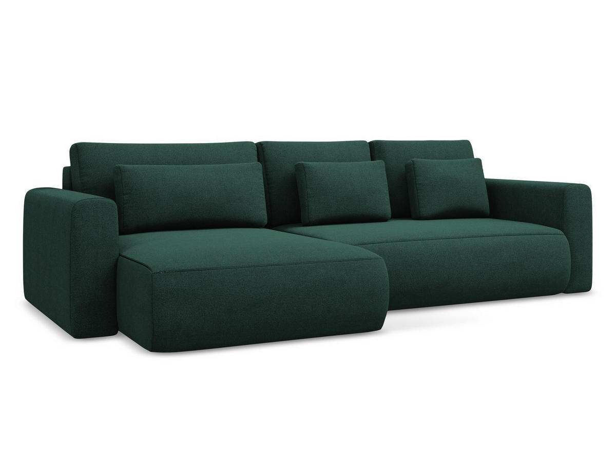 ECKSOFA mit Schlaffunktion Strukturstoff Stoff Grün - Dunkelgrün/Schwarz, Kunststoff/Textil (149/278cm) - Makamii