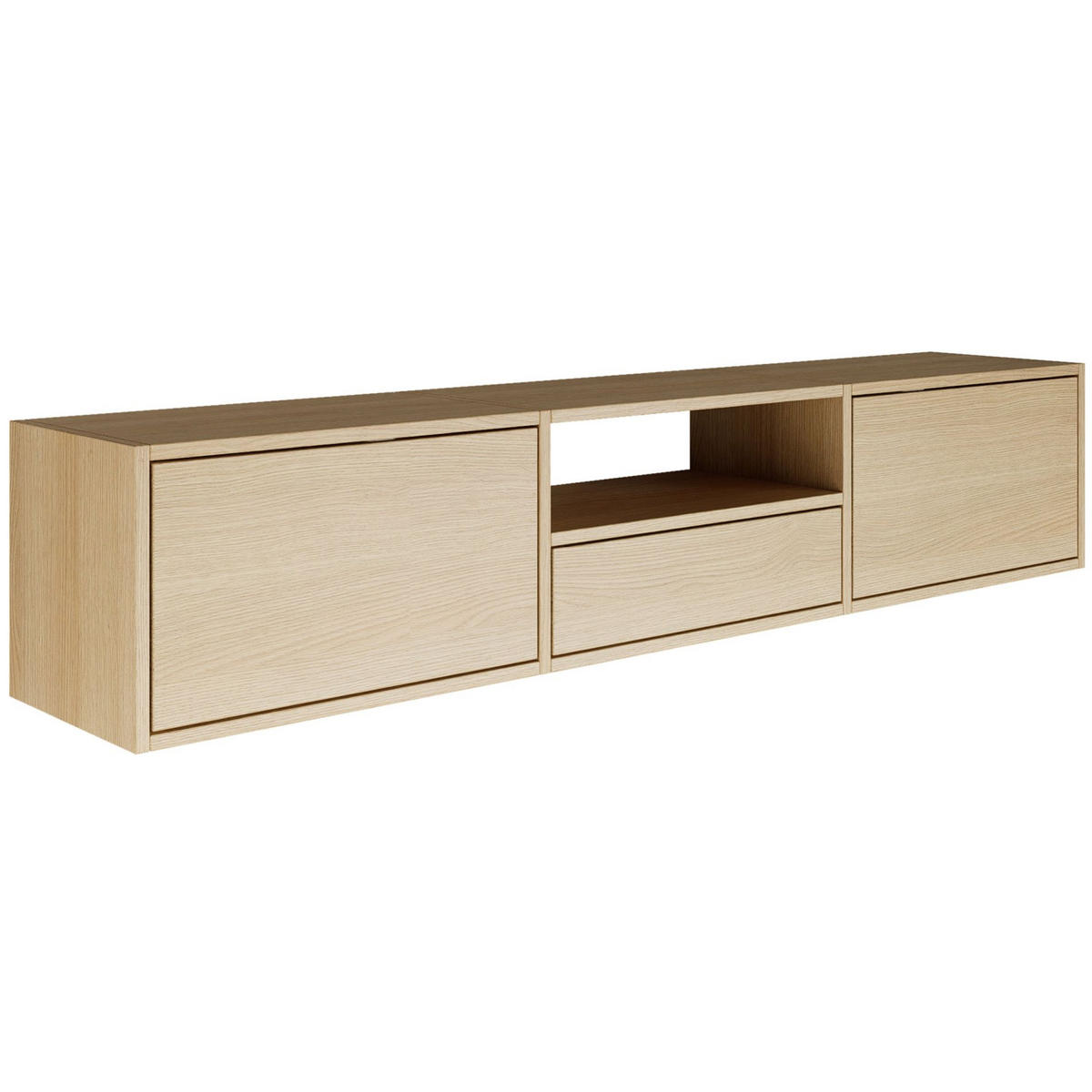 TV-LOWBOARD hängend, 3 Klappen und Ablage, Eiche, 150 cm - Beige, Holzwerkstoff (150.1/30/30cm) - Selsey