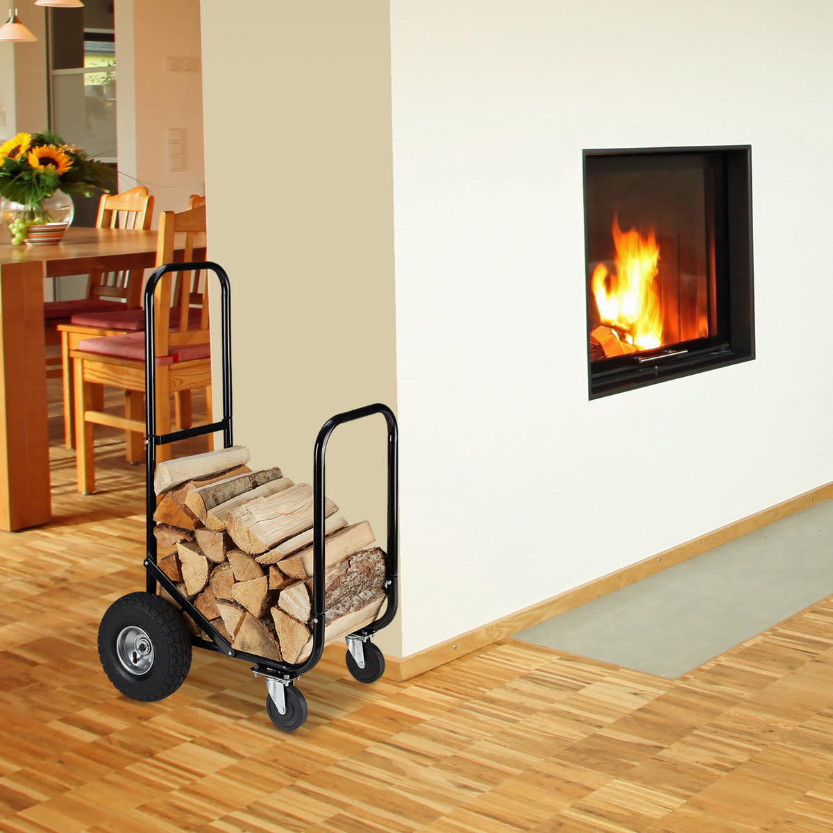 KAMINHOLZWAGEN - Schwarz, Kunststoff/Metall (52/107.5/58cm) - Relaxdays