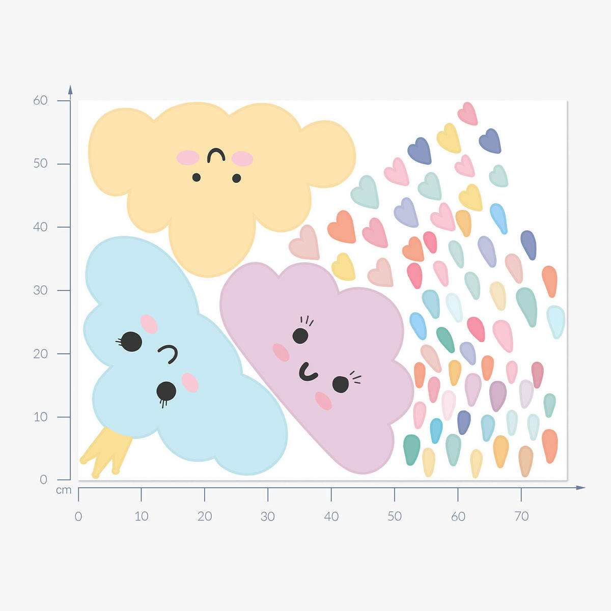 WANDAUFKLEBER 60x77cm - Lächelnde Wolken - Multicolor, Kunststoff (60/77/0.1cm) - Wallfluent