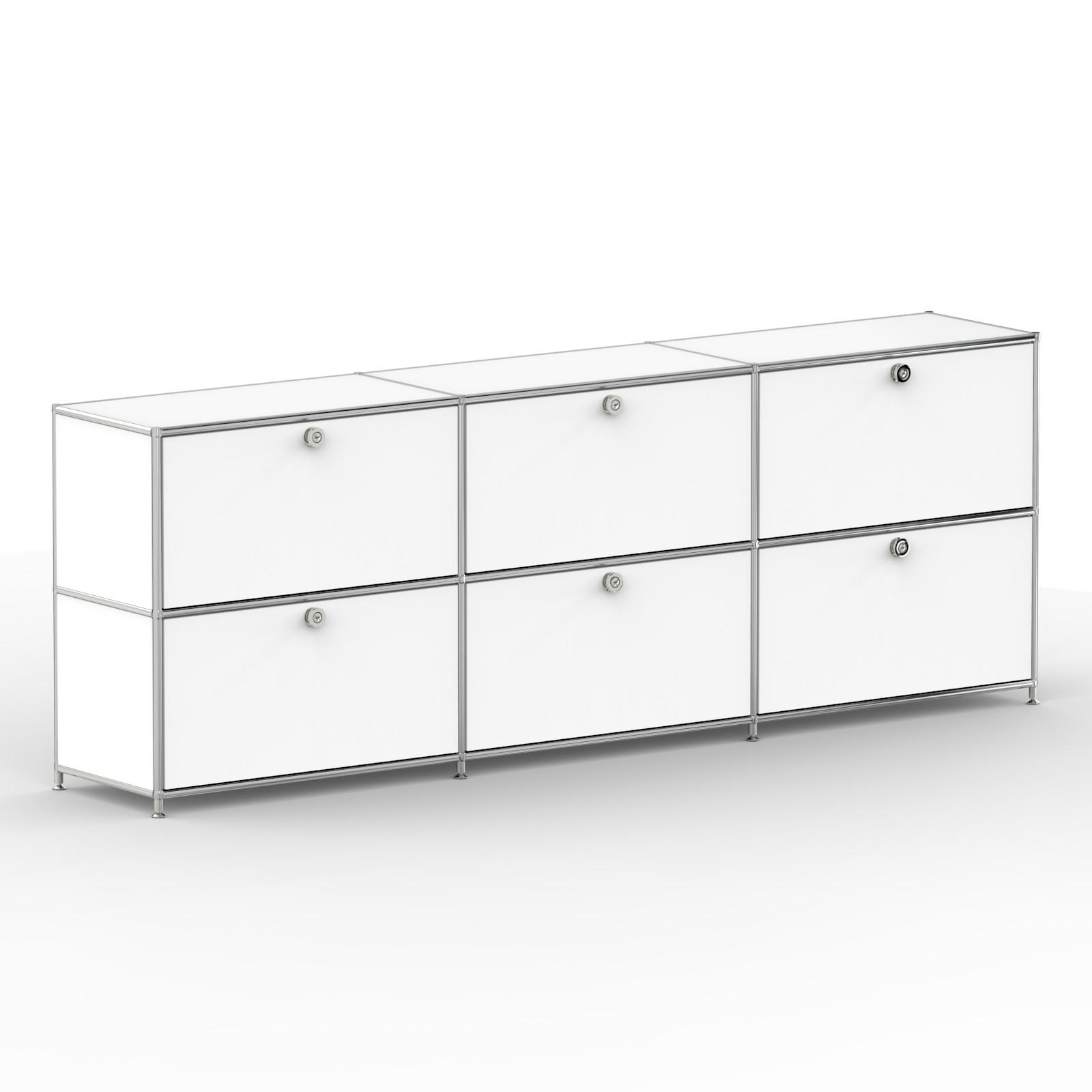 AKTENSCHRANK, 6 Klappen & Schloss, Breite 227 cm, Signalweiß - Chromfarben/Silberfarben, Metall (40/80.5/227.2cm) - Versee