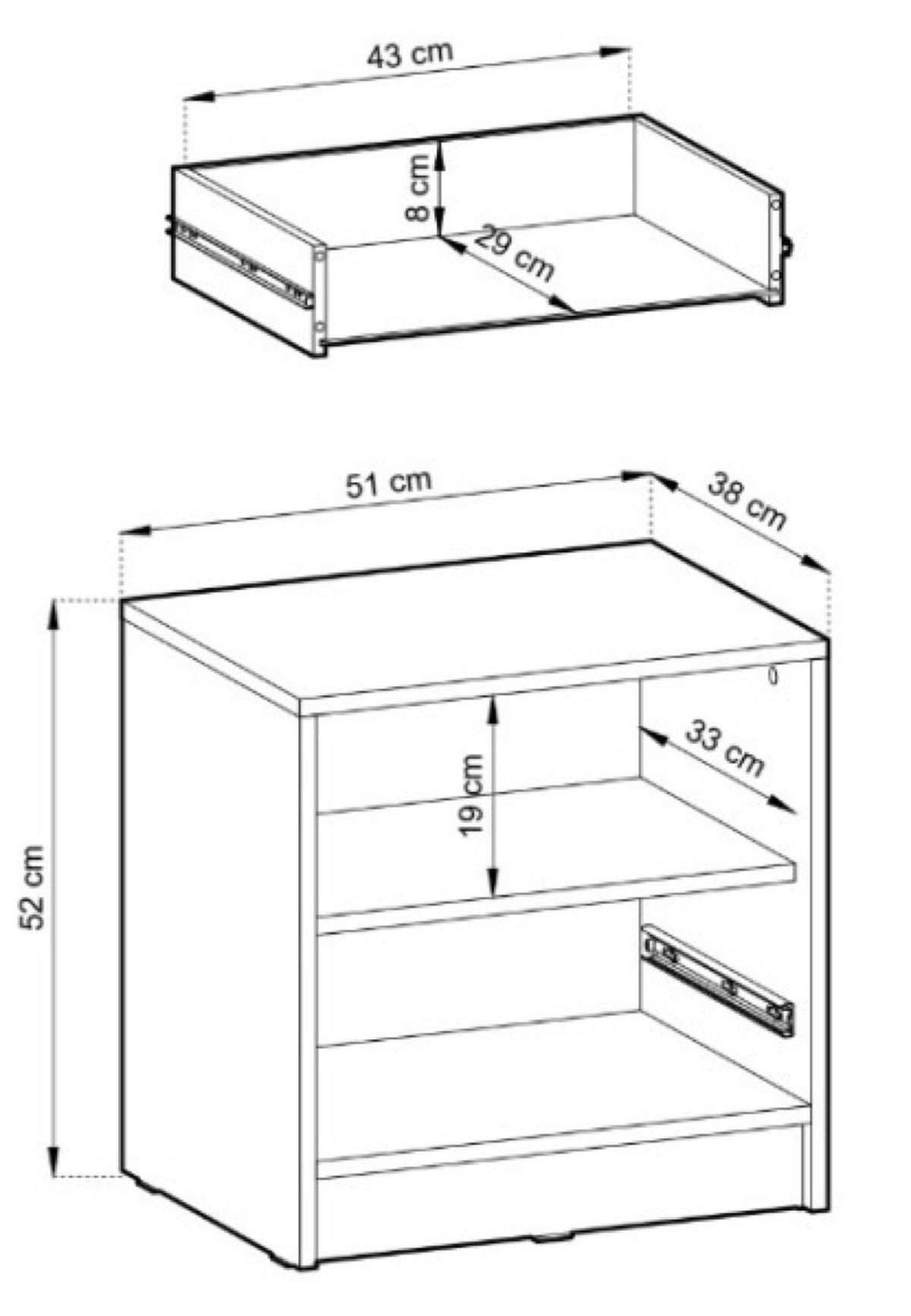 NACHTTISCH Grafit KELLY Mit Schublade Und Ablagegriff Aus Lamellen - Graphitfarben, Holzwerkstoff (51/52/38cm) - Sepro Meble