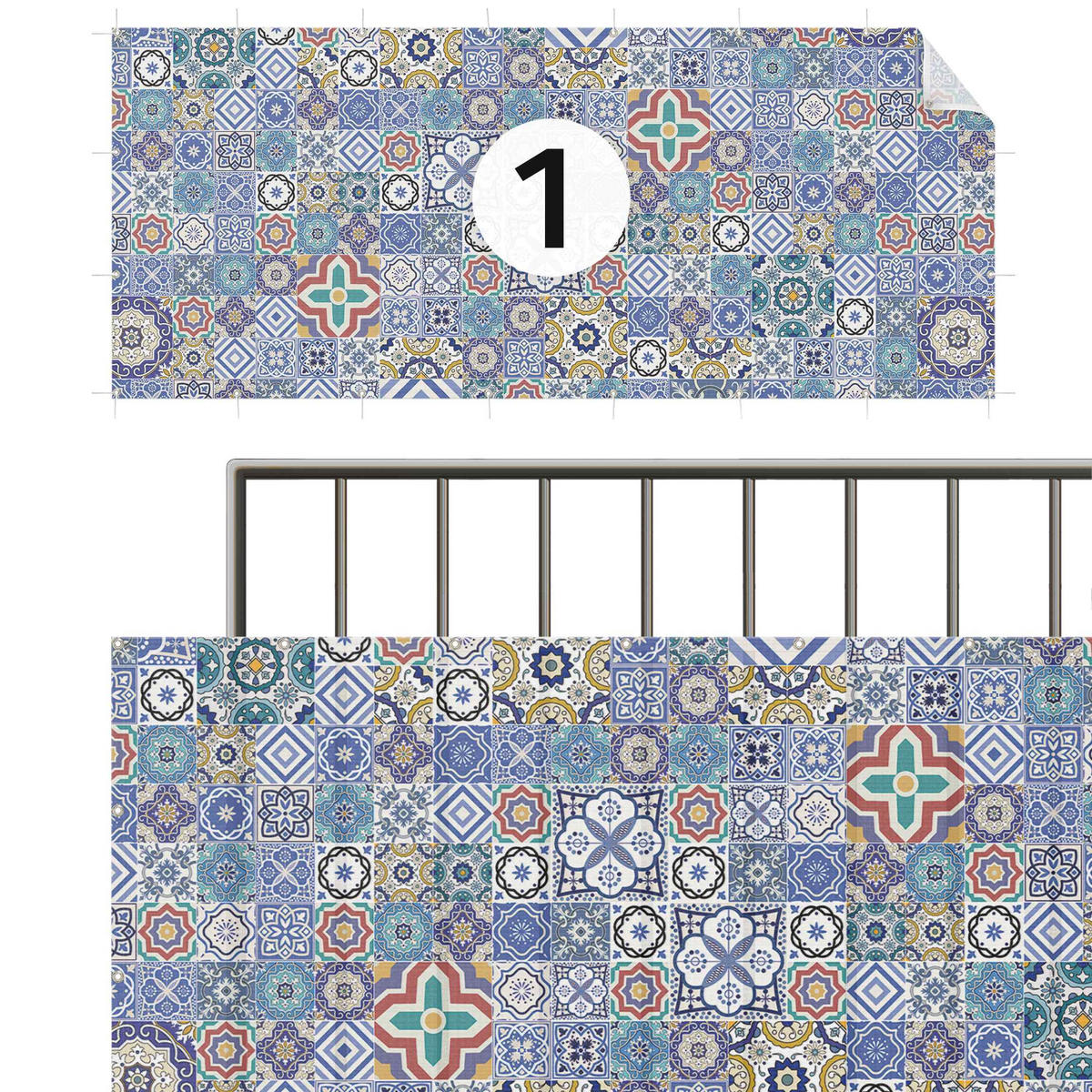 BALKON SICHTSCHUTZ Fliesenspiegel - Aufwändige Portugiesische Fliesen 100/75 cm - Blau, Kunststoff (100/75cm) - Bilderwelten