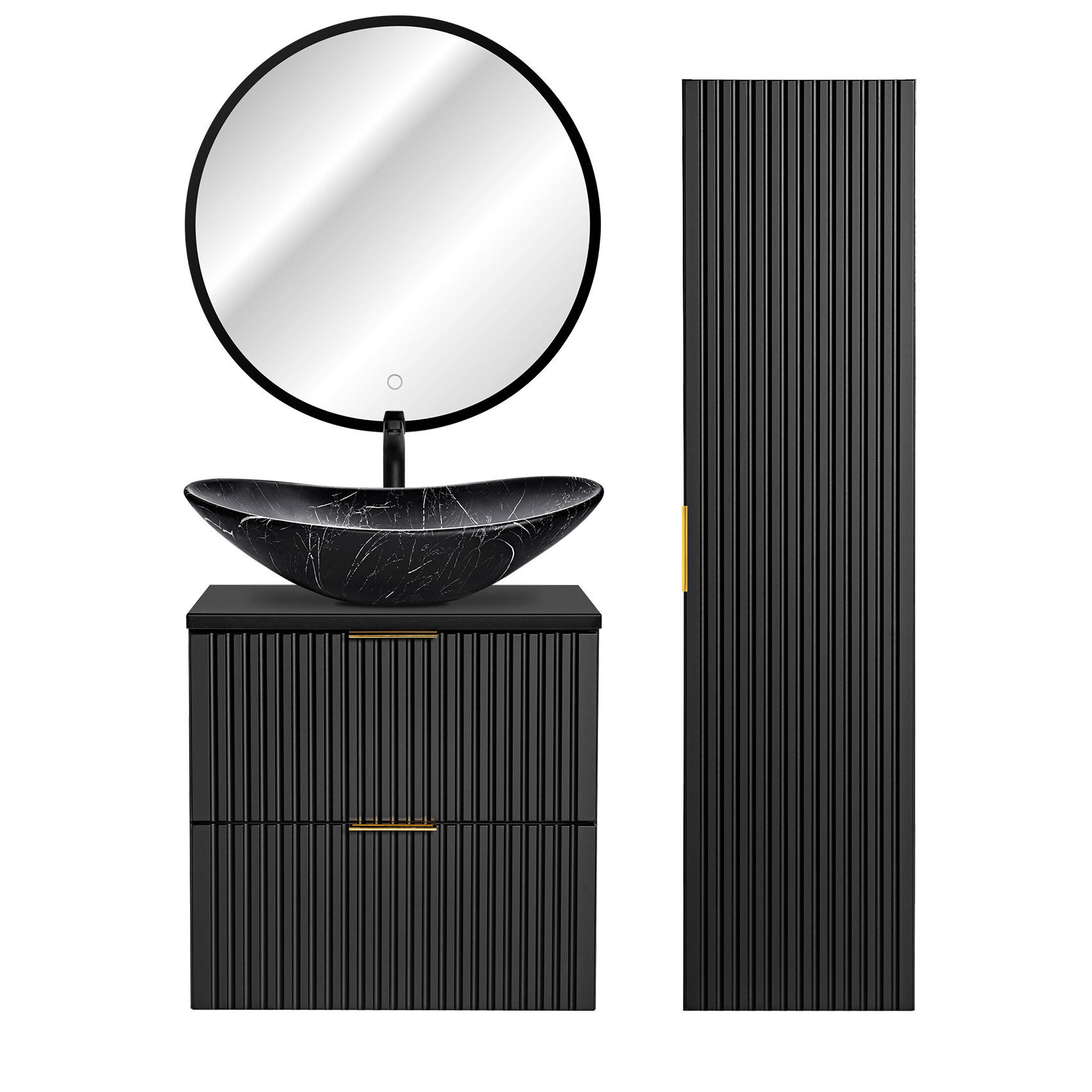 BADMÖBEL-SET 3-TLG. Adelaide-56 - Schwarz, Holzwerkstoff (110/200/47cm) - Lomado