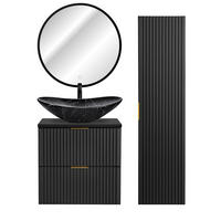 BADMÖBEL-SET 3-TLG. Adelaide-56 - Schwarz, Holzwerkstoff (110/200/47cm) - Lomado