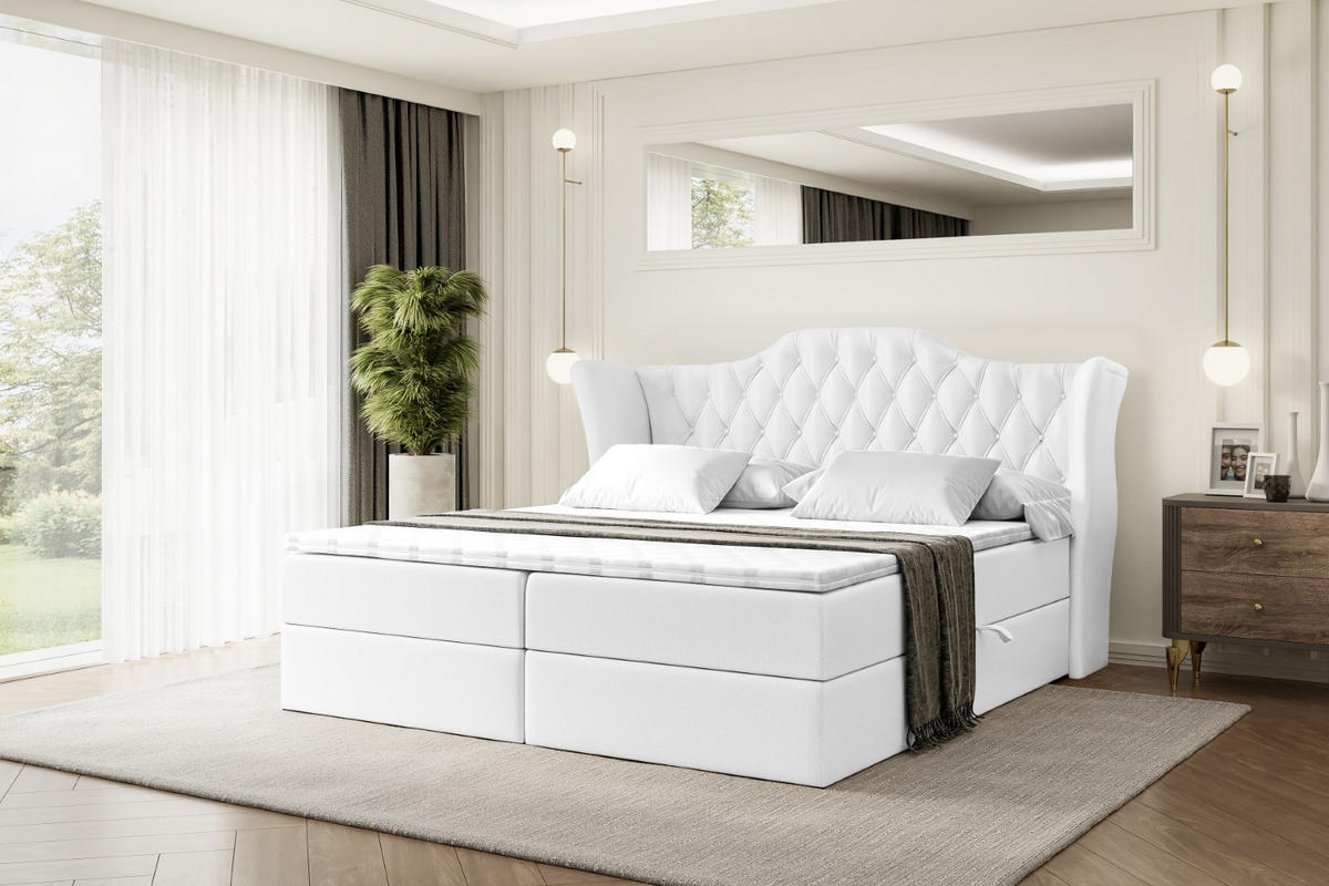 BOXBETT mit Matratze H3 und Lattenrost - VILA - 200x200 cm Weiß Hochglanz - Weiß Hochglanz, Holzwerkstoff (200/200cm) - ALTDECOR