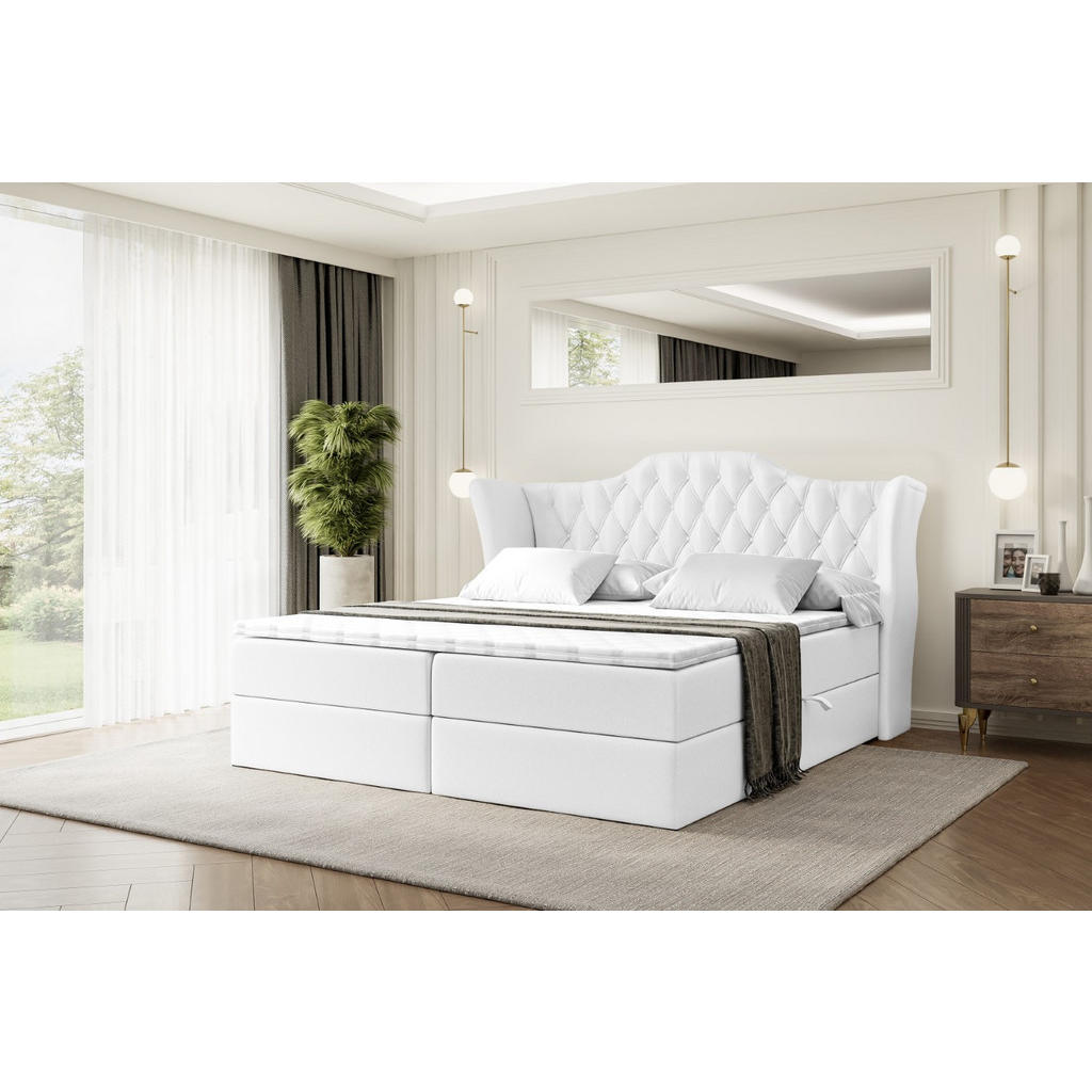 Thumbnail - Altdecor Boxbett, Weiß Hochglanz, Holzwerkstoff, Höhe ca. 20 cm, 140x200 cm, Schlafzimmer, Betten, Boxspringbetten