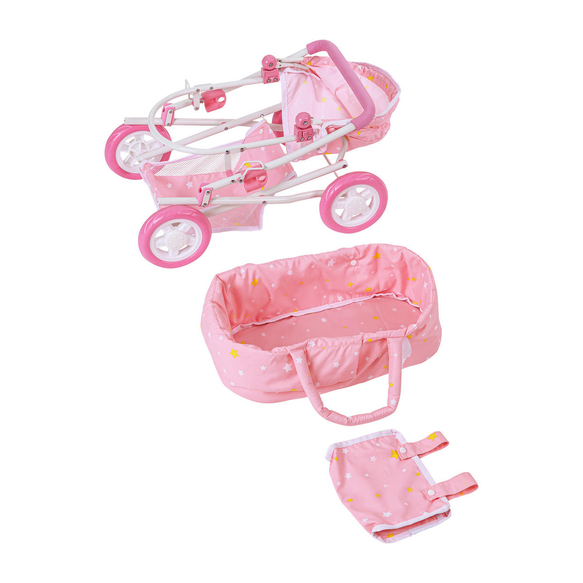 PUPPENWAGEN Baby Doll 2-in-1 Nutzung, Rosa, 68cm - Pink, Holz (56/68/37cm) - Teamson Kids