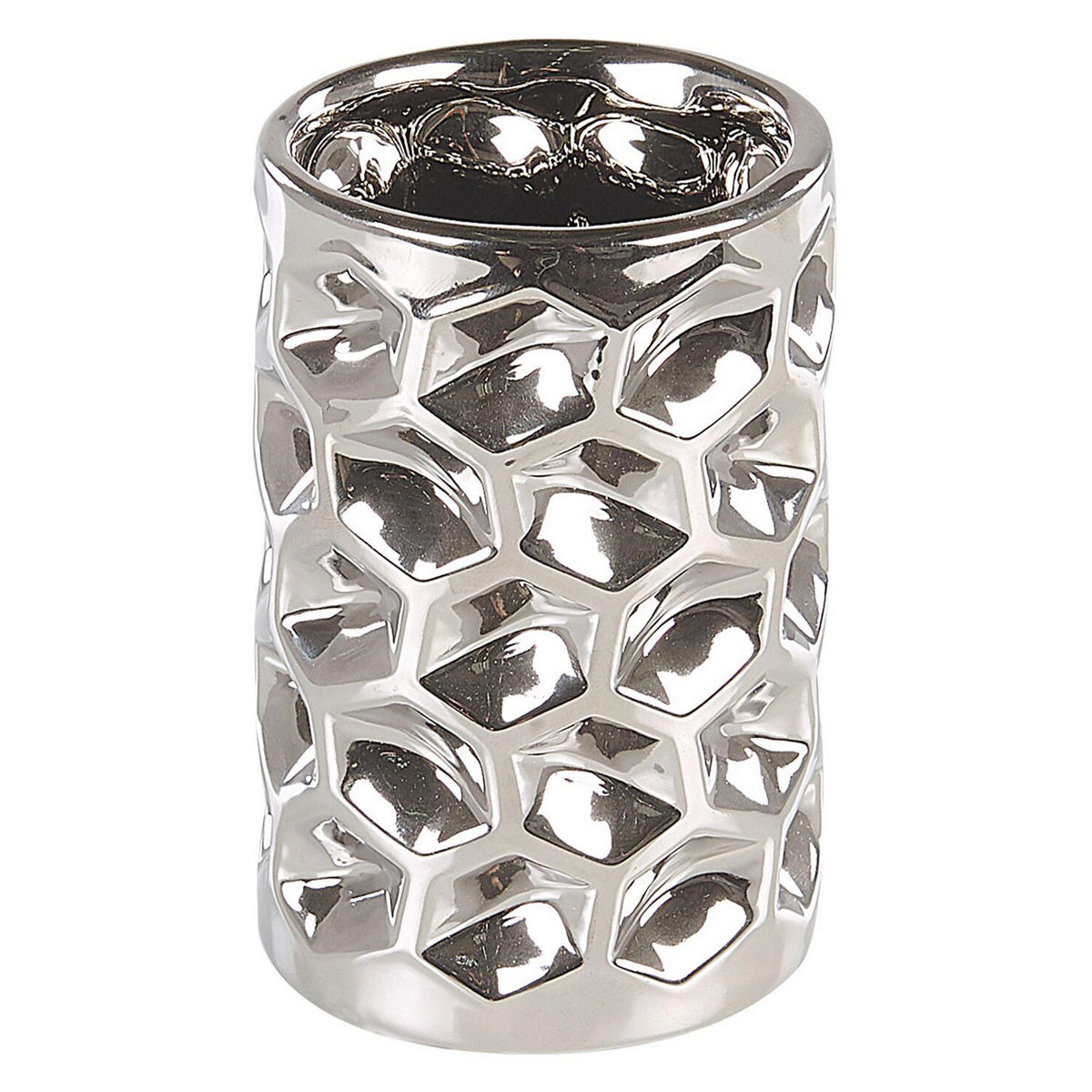 BADEZIMMER Set 5-teilig Keramik silber Tirua - Silberfarben, Keramik (13/34/11cm) - Beliani