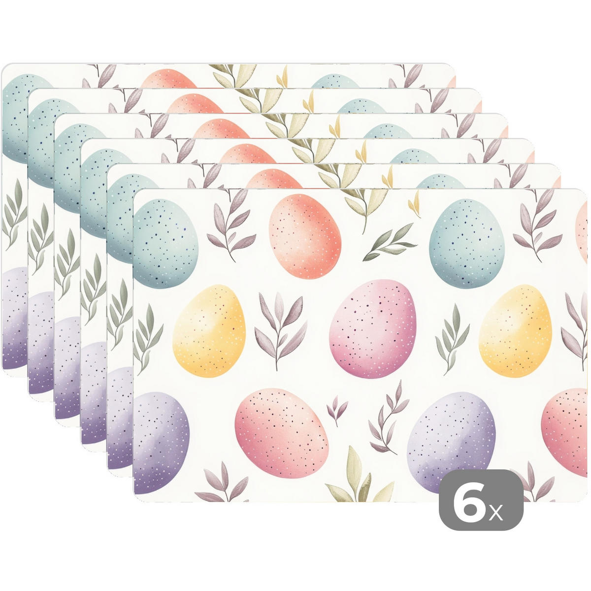 PLATZSETS 6er-Set Eier - Bunt - Muster Placemats 45x30 cm - Weiß, Kunststoff (0.3/45/30cm) - MuchoWow
