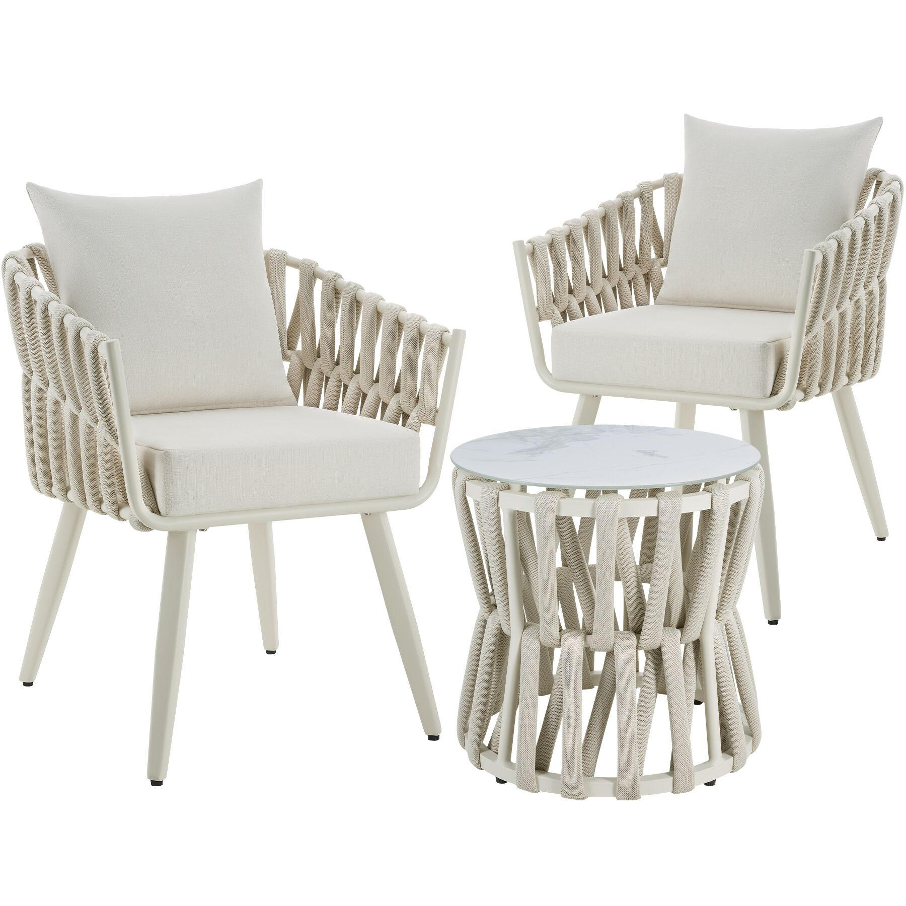 GARTENLOUNGE-SET ALUMINIUM Lugano, höhenverstellbare Kunststofffüße, Sicherheitsglasplatte, beige - Beige, Kunststoff - tectake