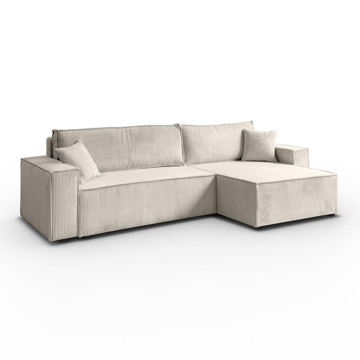 ECKSOFA Gepolstertes CARLO XL Cord mit Schlaffunktion und Bettkasten, Poso 100 - Ecru, Textil (277/143cm) - Lookway