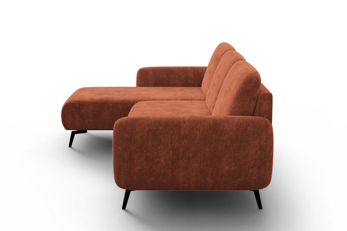 ECKSOFA FEBE 4-Sitzer LINKS, rostroter Chenille-Stoff - Rostfarben/Schwarz, Holz/Textil (264/157cm) - Wozimo