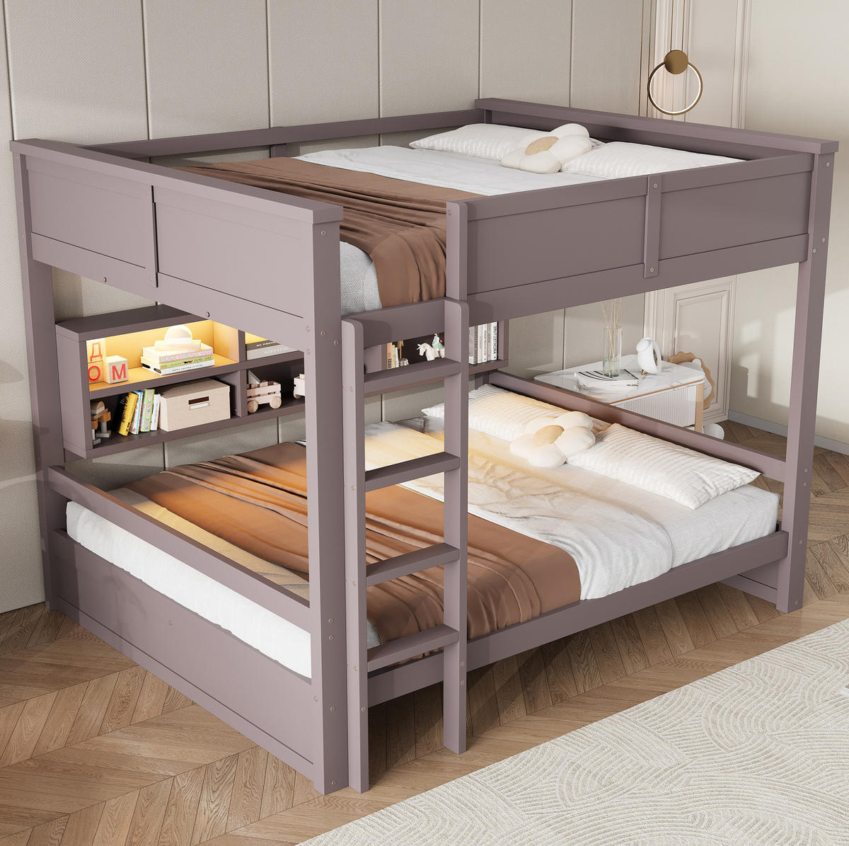 ETAGENBETT 160/200 cm aus Kiefernholz und MDF mit LED-Licht, Braun - Braun, Holzwerkstoff (160/200cm) - OKMYHOME