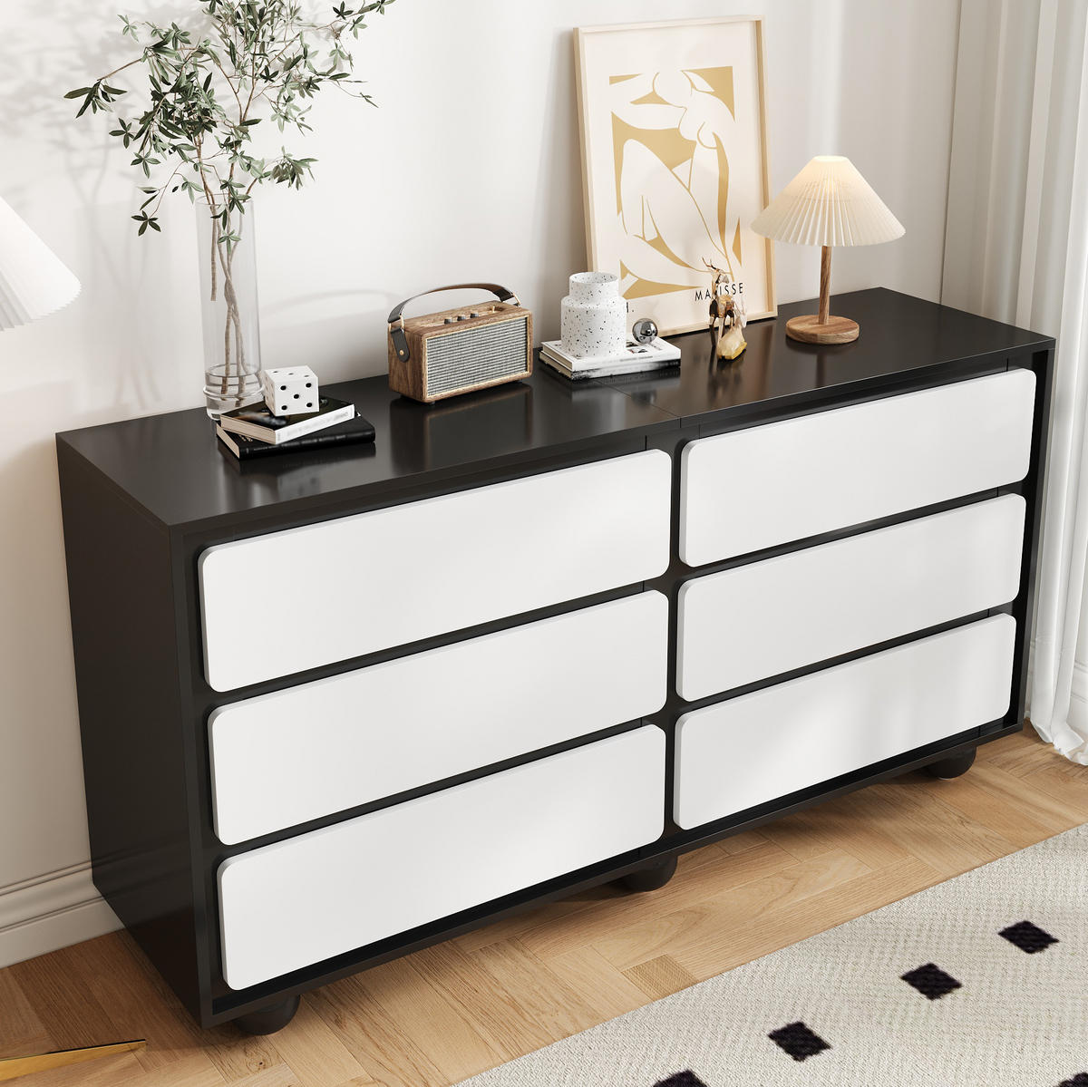 KOMMODE aus Spanplatte 140x38x74,5cm in Schwarz mit 6 Schubladen - Schwarz, Holzwerkstoff (140/74.5/38cm) - Modfu