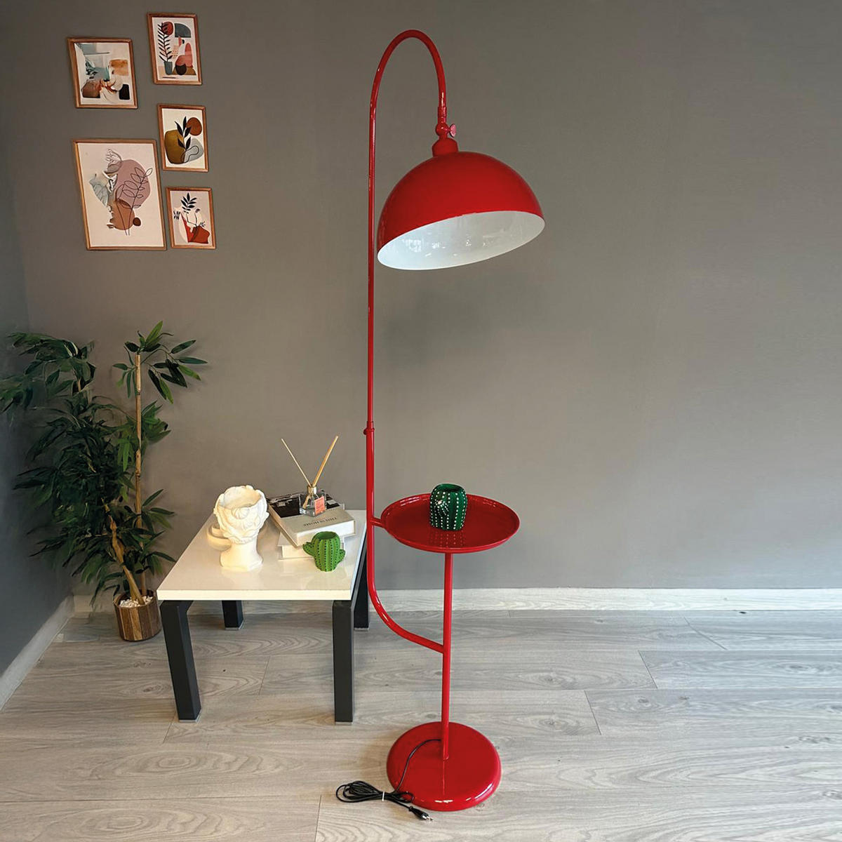 STEHLAMPE Gorkiede aus Metall mit Dimmer und Ablage - Rot, Metall (37/37/170cm) - Bamyum