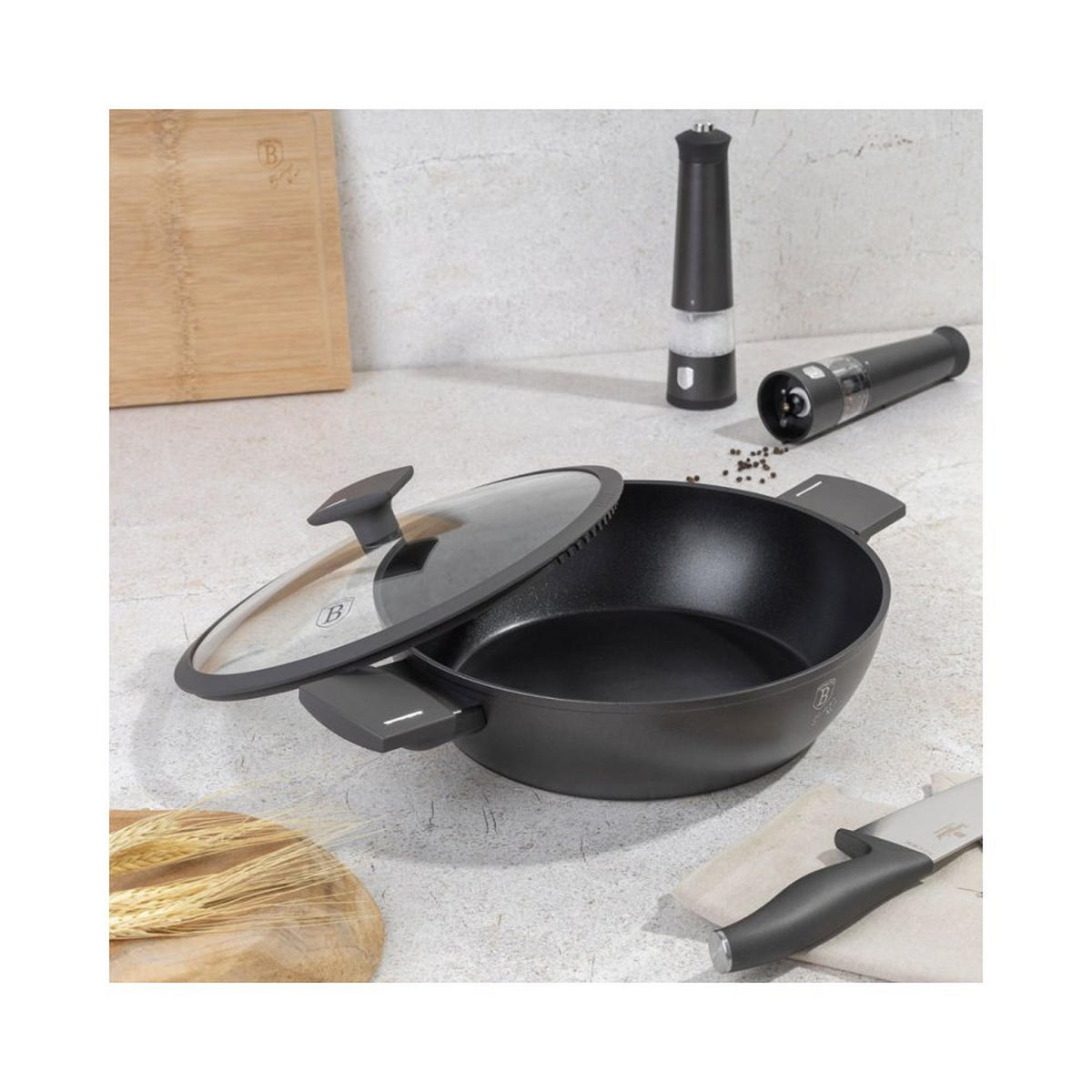 TOPF Schwarz 40/30/8 cm BH8129 - Schwarz, Metall (30cm) - Berlinger Haus