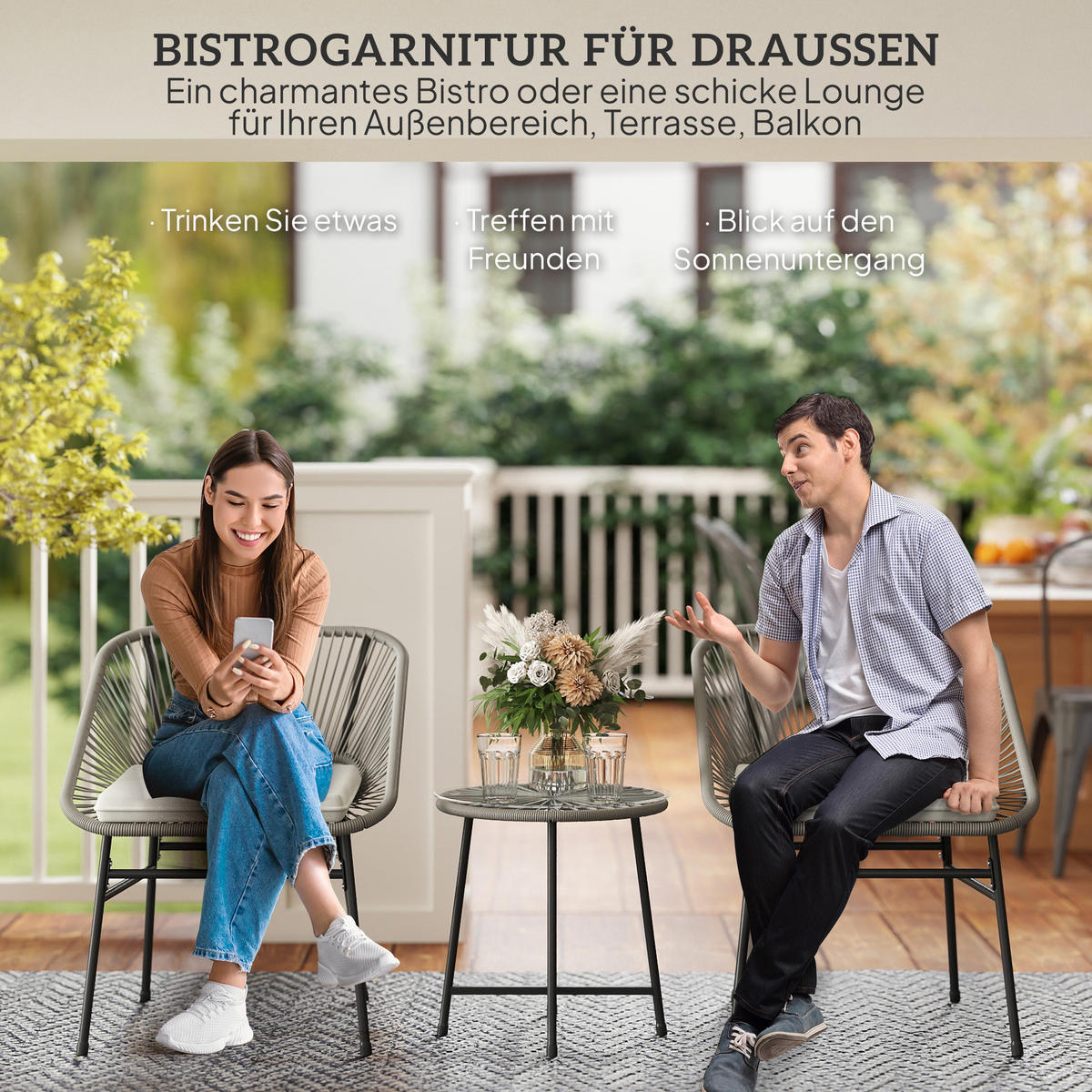 GARTENMÖBEL-SET, Outdoor Lounge Balkonmöbel für 2 Personen Dunkelgrau - Dunkelgrau, Metall - Outsunny