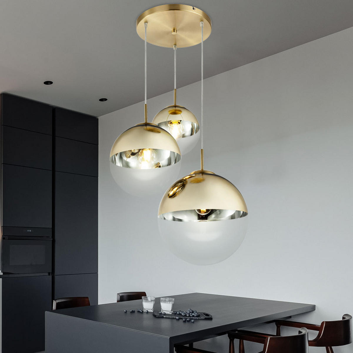 LED HÄNGELAMPE Metall Gold - Goldfarben, Glas (51/51/120cm) - Globo Lighting