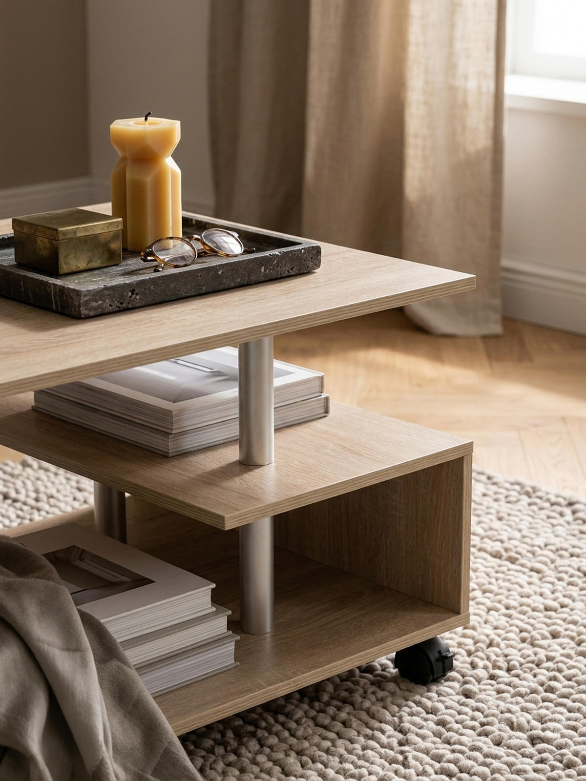 COUCHTISCH Eleganza in Grau, Melaminharzbeschichtung, mit geräumigen Ablageflächen - Beige/Schwarz, Holz (60/105/48cm) - KADIMA DESIGN