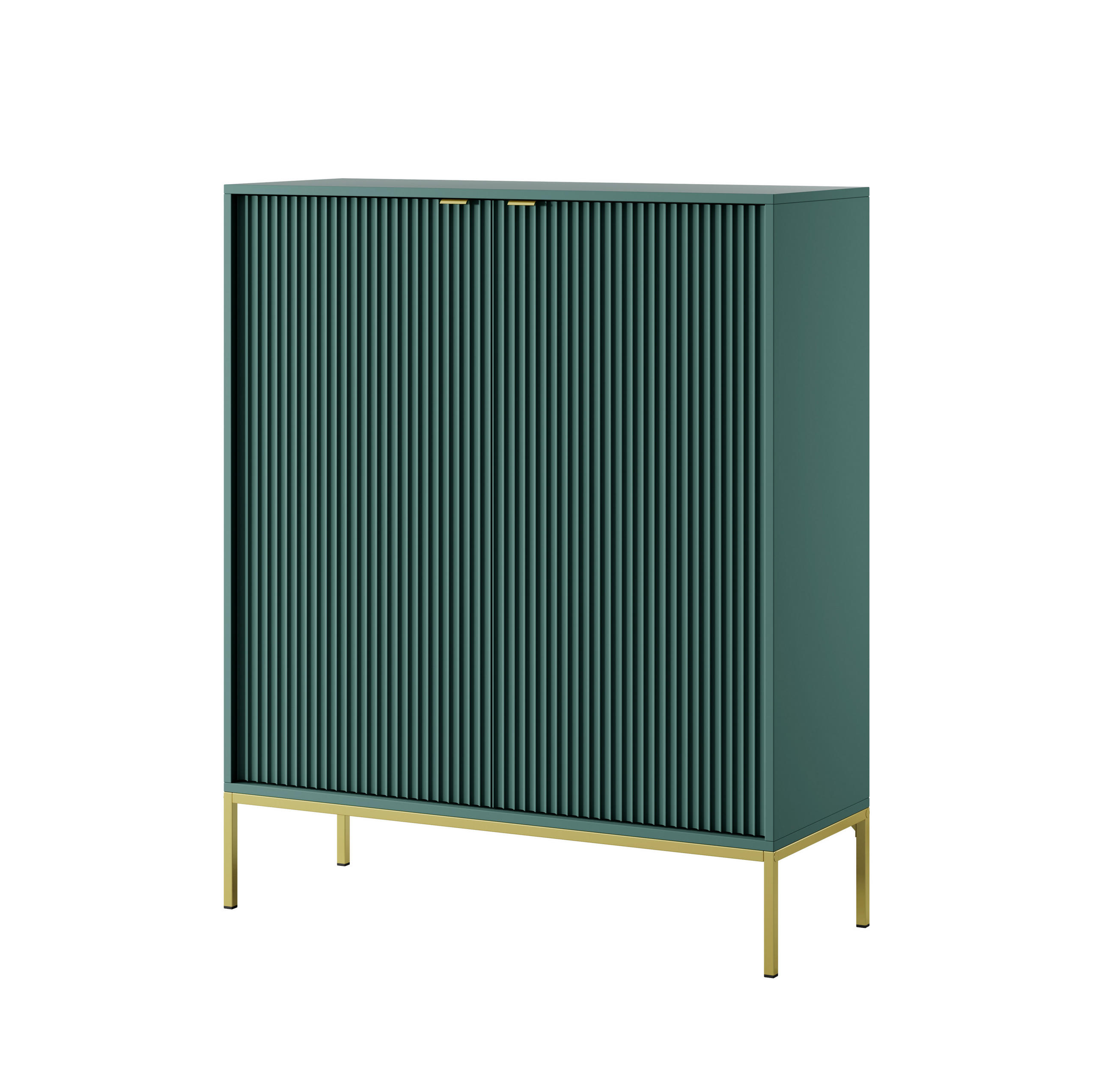 HOCHKOMMODE NOVA Geriffelt, 2-Türen, KOMMODE Schwarz, Goldfüße 104x39x cm Labrador - Türkis/Goldfarben, Holzwerkstoff/Kunststoff (104/125/39cm) - DomoHome